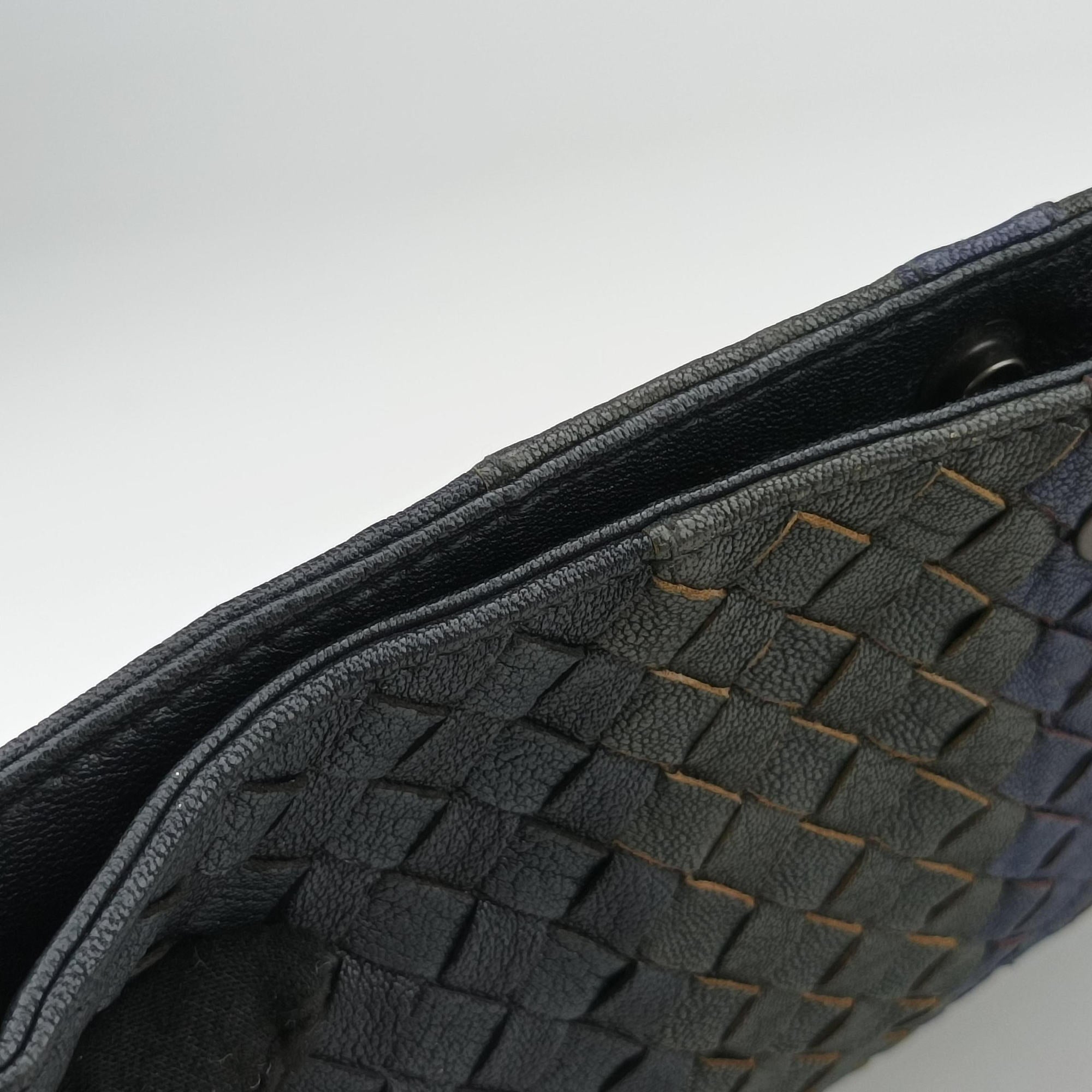 Vintage Bottega Veneta Intrecciato Dark Gray × Blue lambskin  shoulderbag | stylenewstar