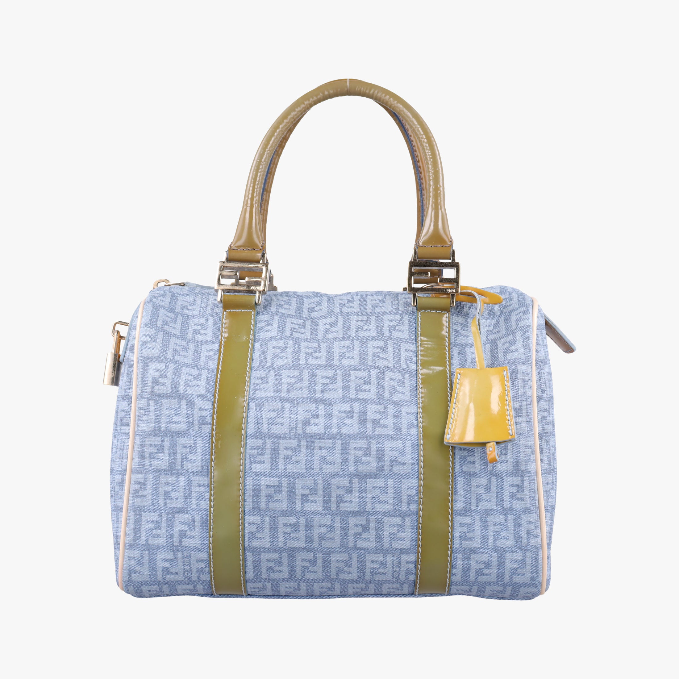 Pre-owned Fendi Zucchino Glitter Logo Blue PVC coated canvas 8BL068 handbag | stylenewstar