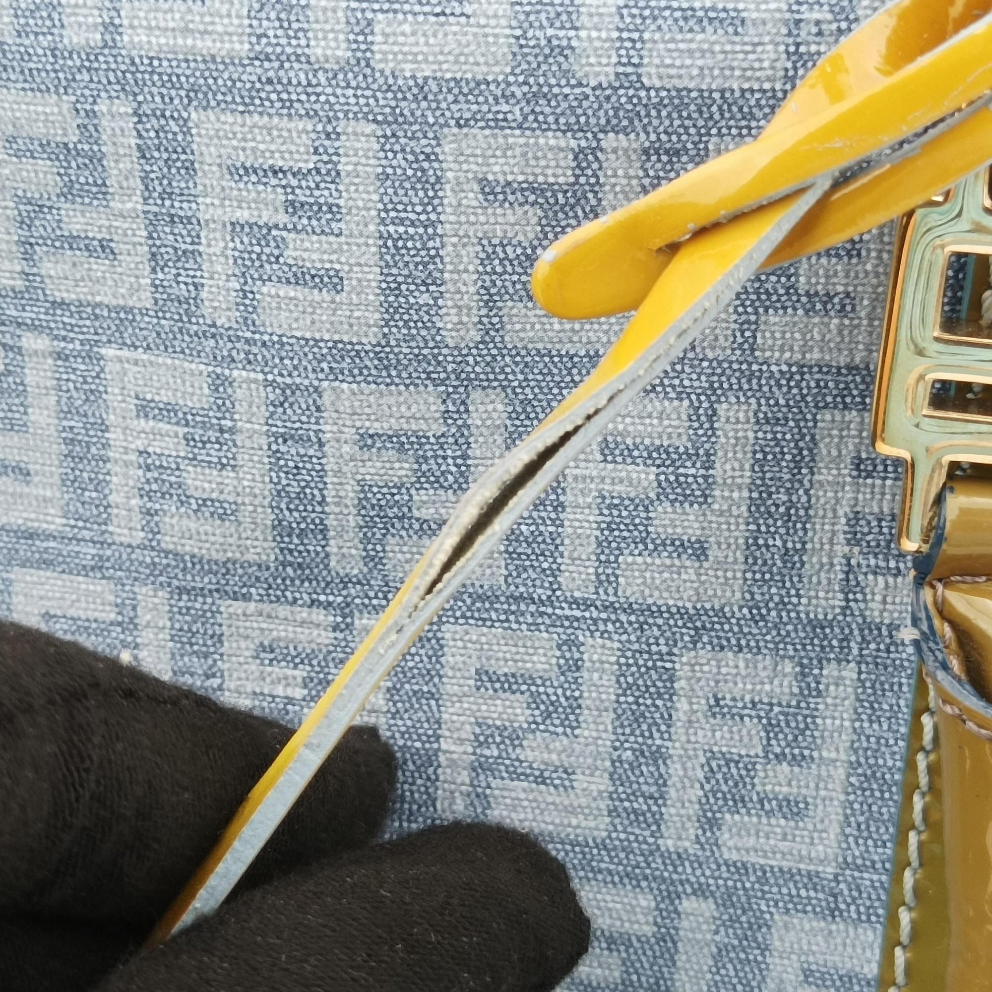 Pre-owned Fendi Zucchino Glitter Logo Blue PVC coated canvas 8BL068 handbag | stylenewstar