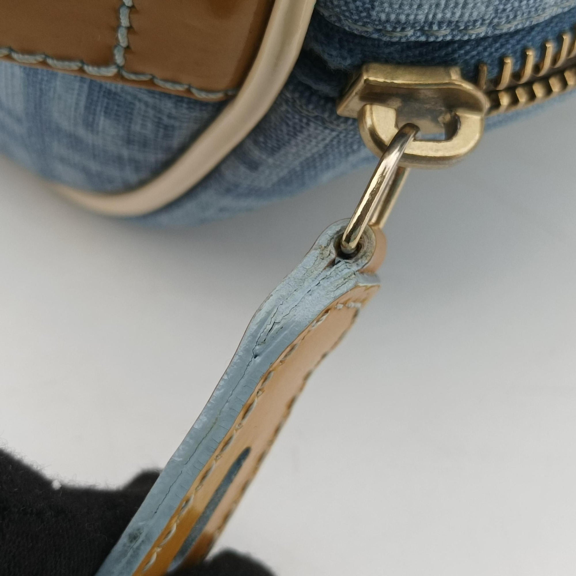 Pre-owned Fendi Zucchino Glitter Logo Blue PVC coated canvas 8BL068 handbag | stylenewstar