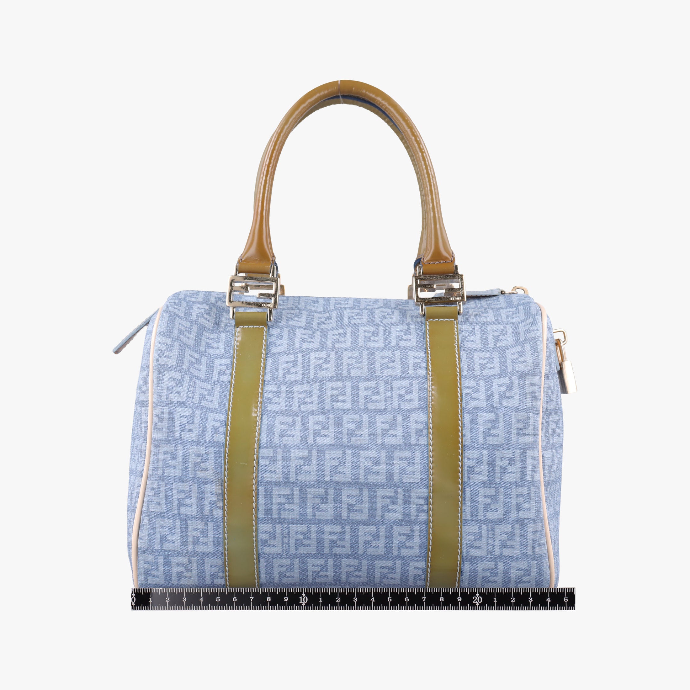 Pre-owned Fendi Zucchino Glitter Logo Blue PVC coated canvas 8BL068 handbag | stylenewstar