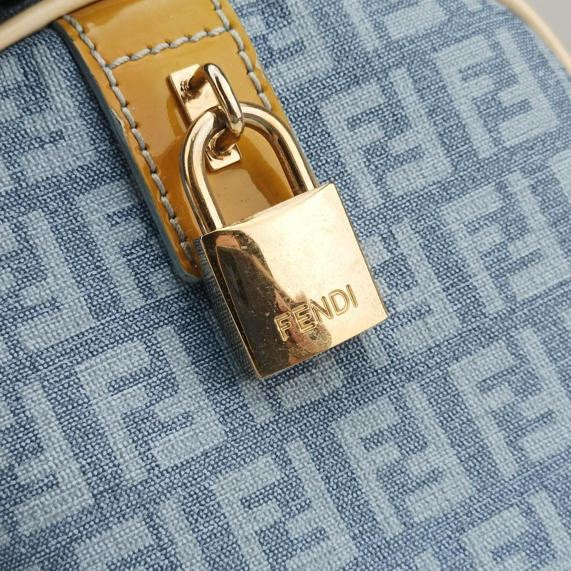 Pre-owned Fendi Zucchino Glitter Logo Blue PVC coated canvas 8BL068 handbag | stylenewstar