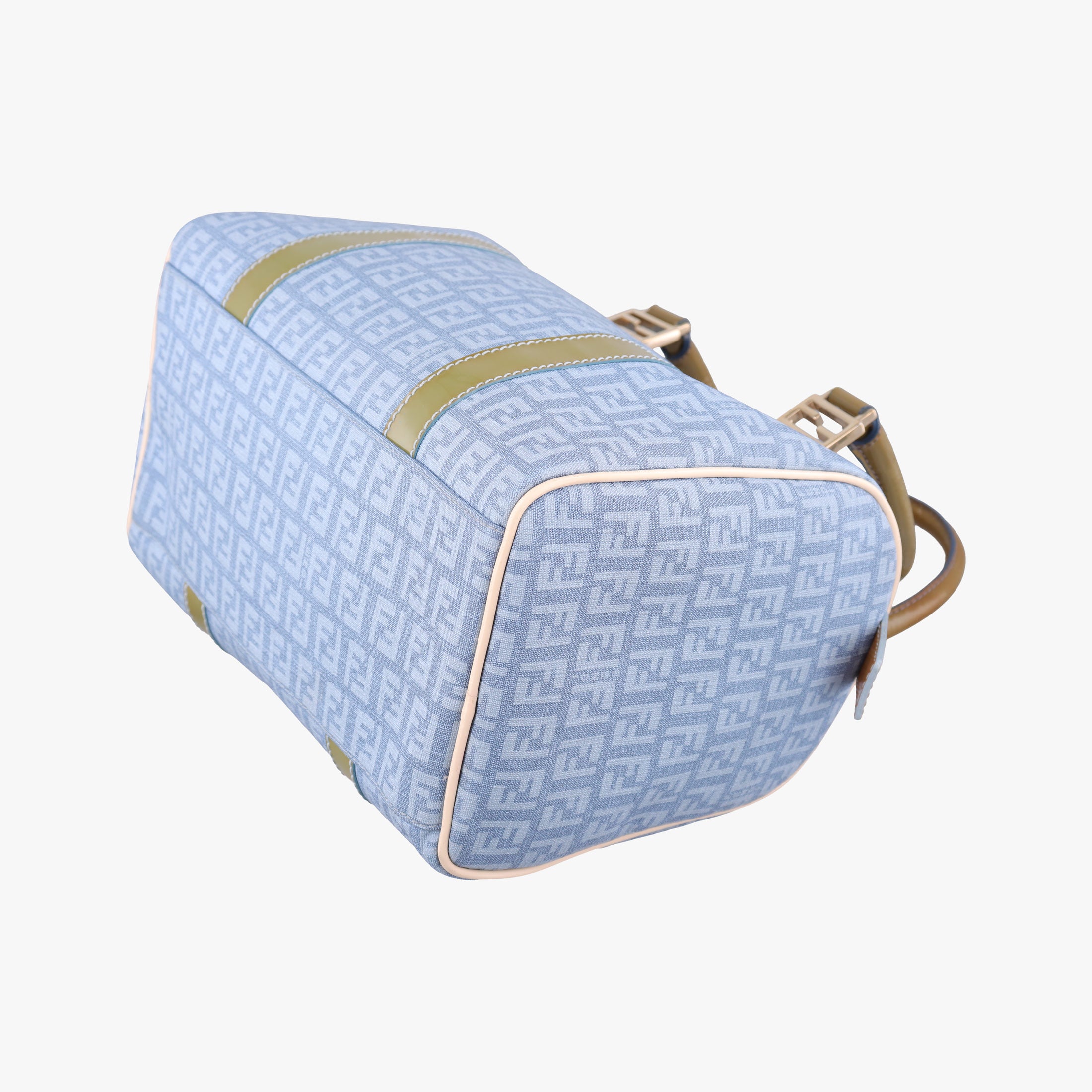 Pre-owned Fendi Zucchino Glitter Logo Blue PVC coated canvas 8BL068 handbag | stylenewstar