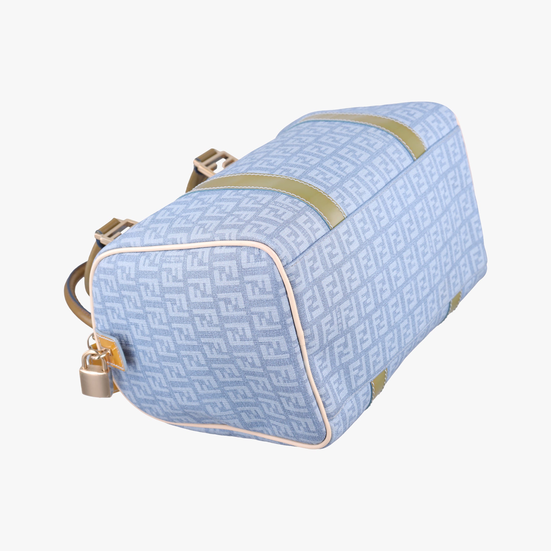 Pre-owned Fendi Zucchino Glitter Logo Blue PVC coated canvas 8BL068 handbag | stylenewstar