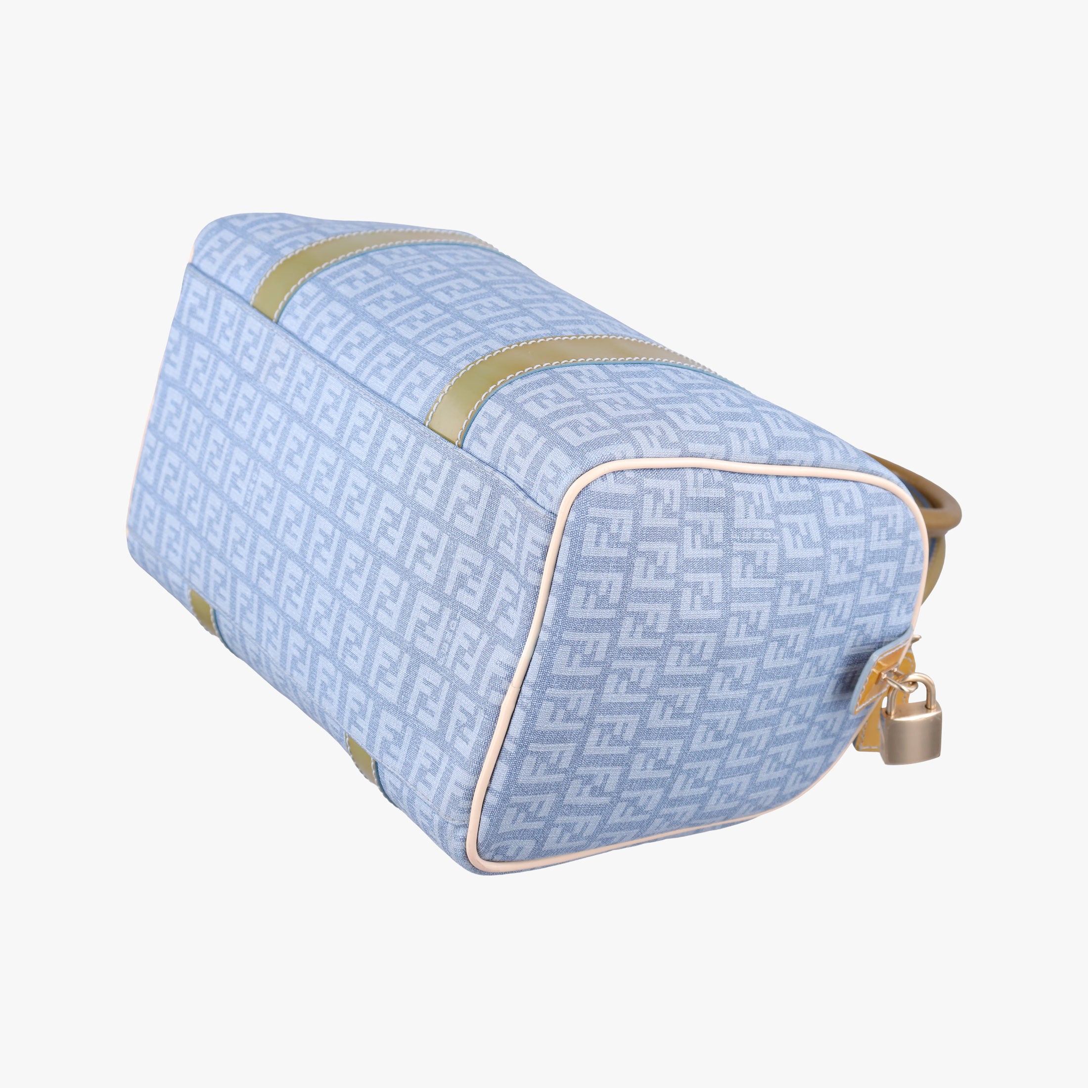 Pre-owned Fendi Zucchino Glitter Logo Blue PVC coated canvas 8BL068 handbag | stylenewstar