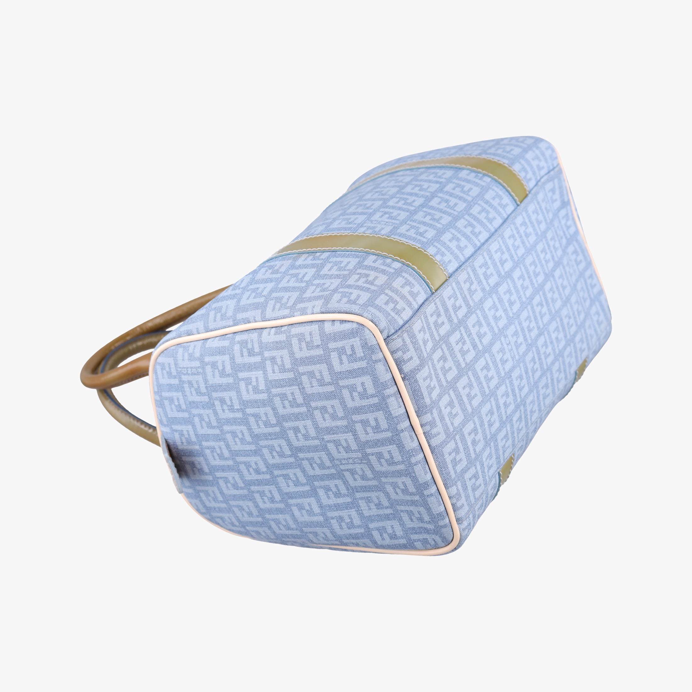 Pre-owned Fendi Zucchino Glitter Logo Blue PVC coated canvas 8BL068 handbag | stylenewstar