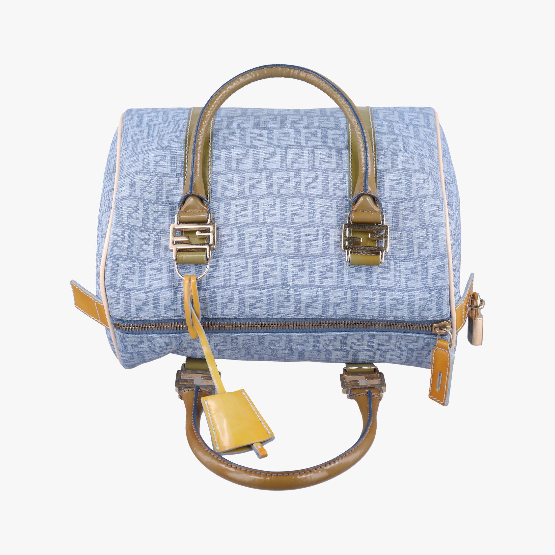 Pre-owned Fendi Zucchino Glitter Logo Blue PVC coated canvas 8BL068 handbag | stylenewstar