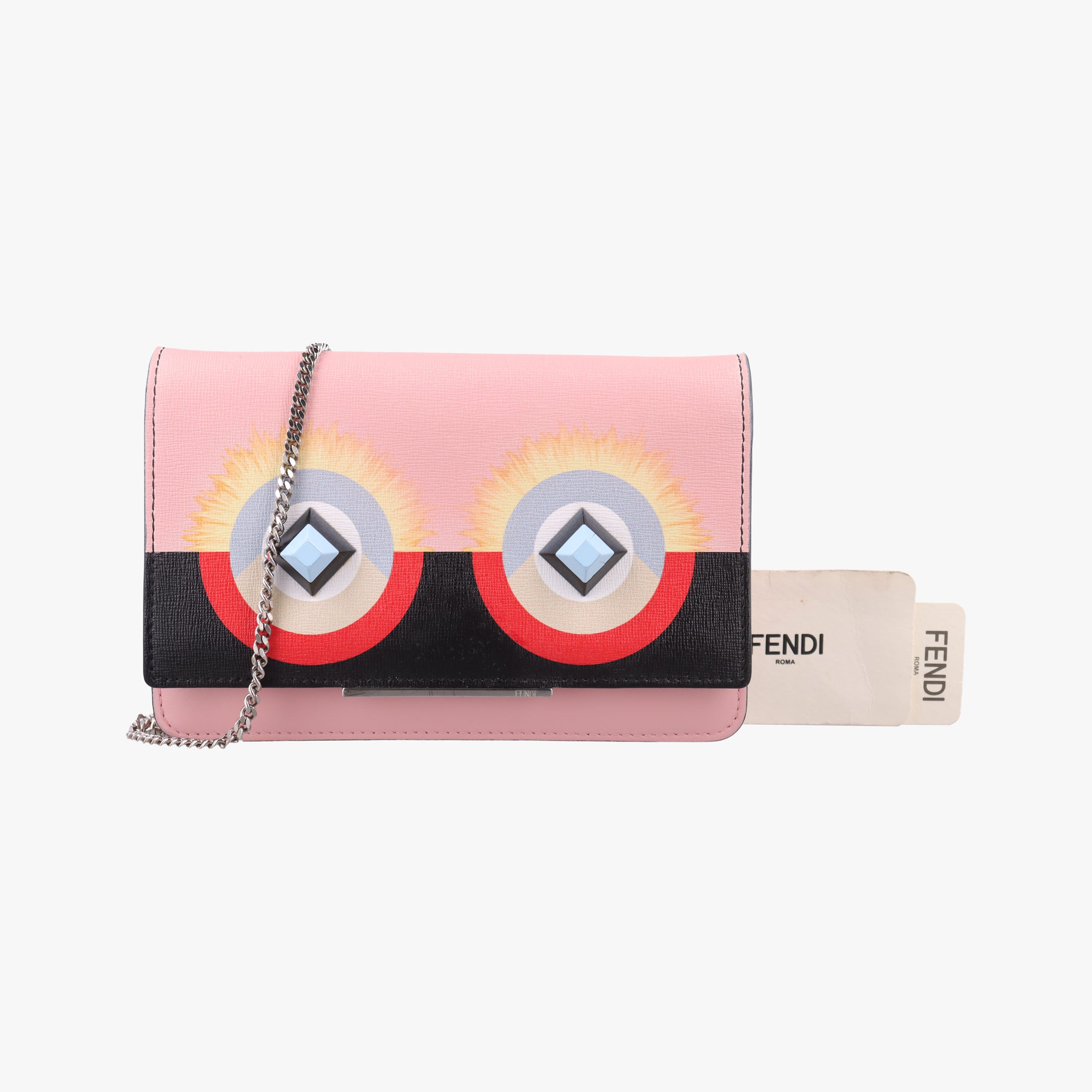 Secondhand Fendi Monster Eyes Continental pink×Multicolour Leather 8M0346 shoulderbag | stylenewstar