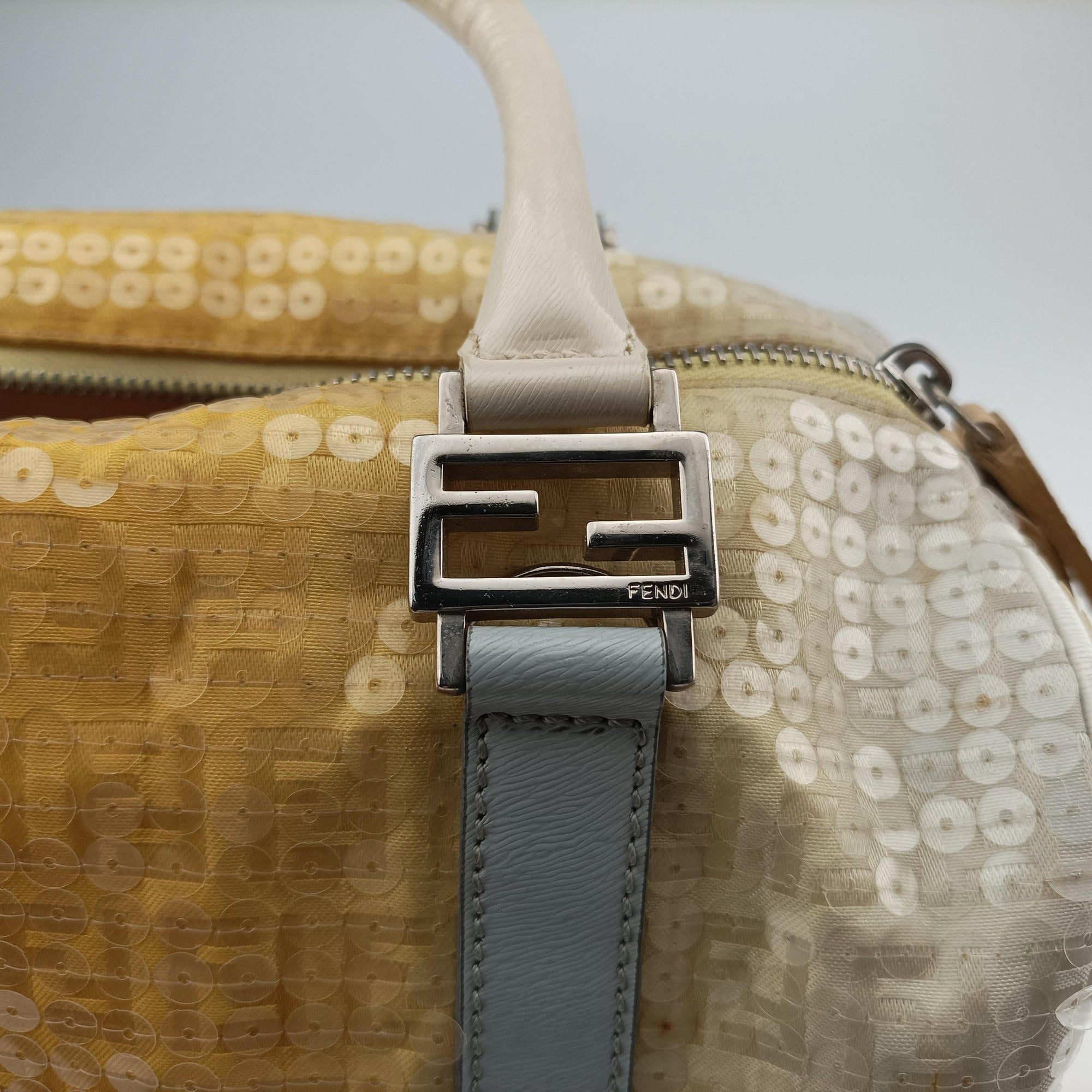 Pre-owned Fendi Zucchino Glitter Logo Yellow×Multicolour sequins 8BL068 handbag | stylenewstar