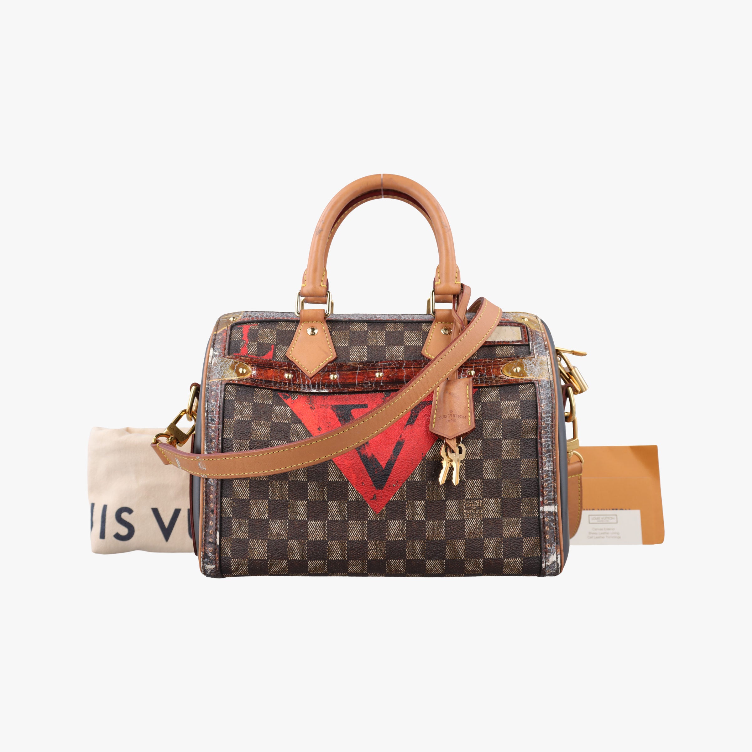 Secondhand Louis Vuitton Time Trunk Speedy Bandouliere 25 Damier Ebene × Rouge Transformed Damier Canvas M52249 shoulderbag | stylenewstar