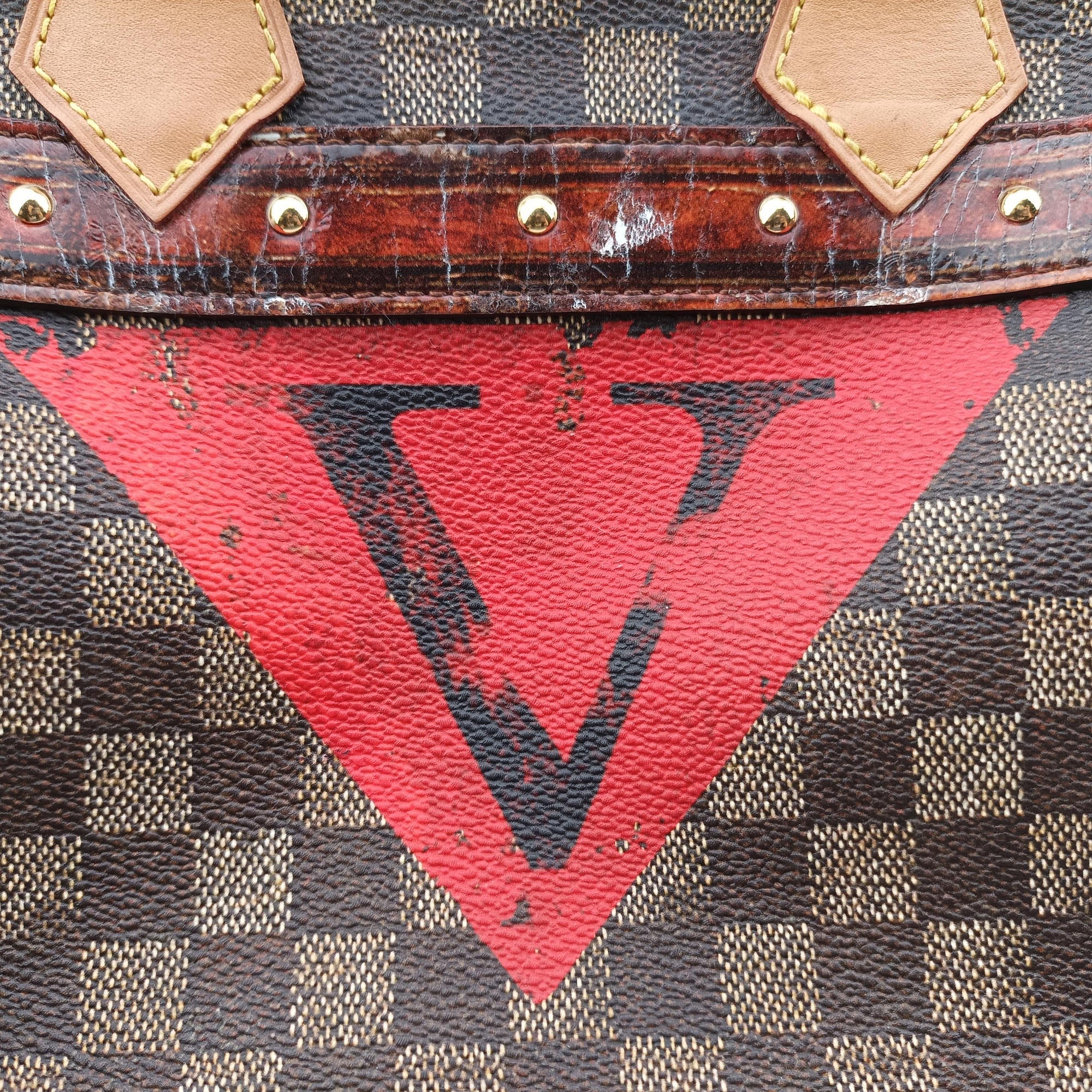 Secondhand Louis Vuitton Time Trunk Speedy Bandouliere 25 Damier Ebene × Rouge Transformed Damier Canvas M52249 shoulderbag | stylenewstar