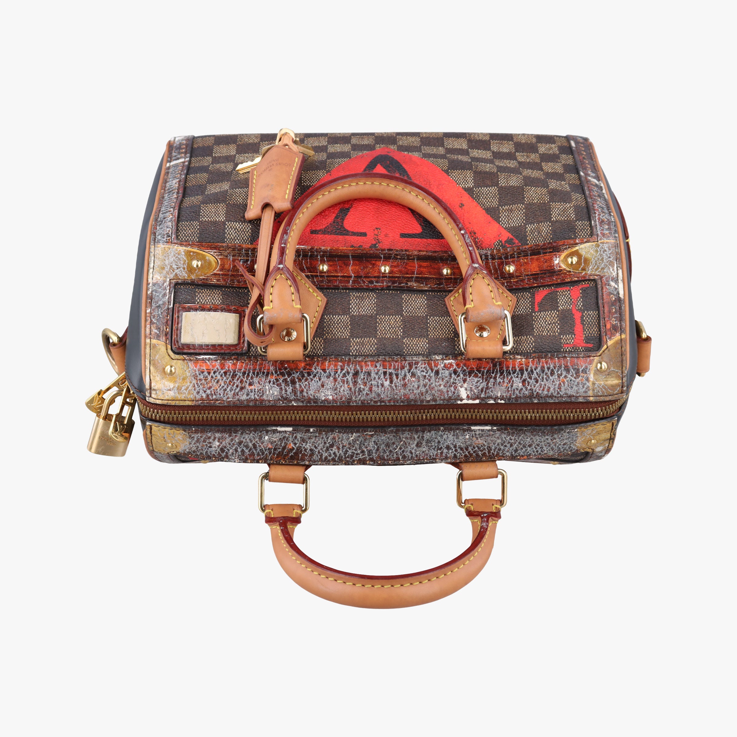 Secondhand Louis Vuitton Time Trunk Speedy Bandouliere 25 Damier Ebene × Rouge Transformed Damier Canvas M52249 shoulderbag | stylenewstar
