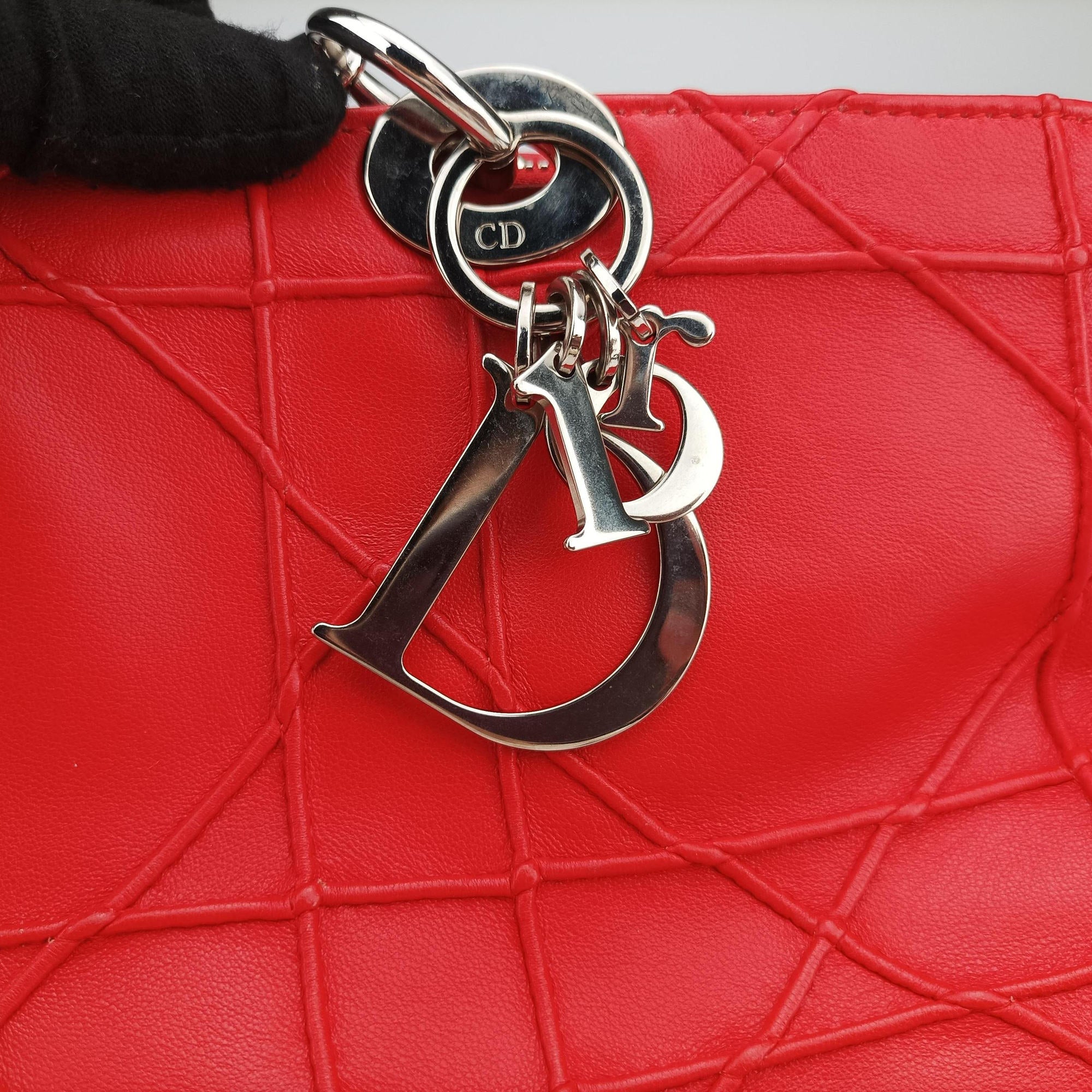 Vintage Christian Dior Lady Dior Cannage Soft Red Lambskin  handbag | stylenewstar