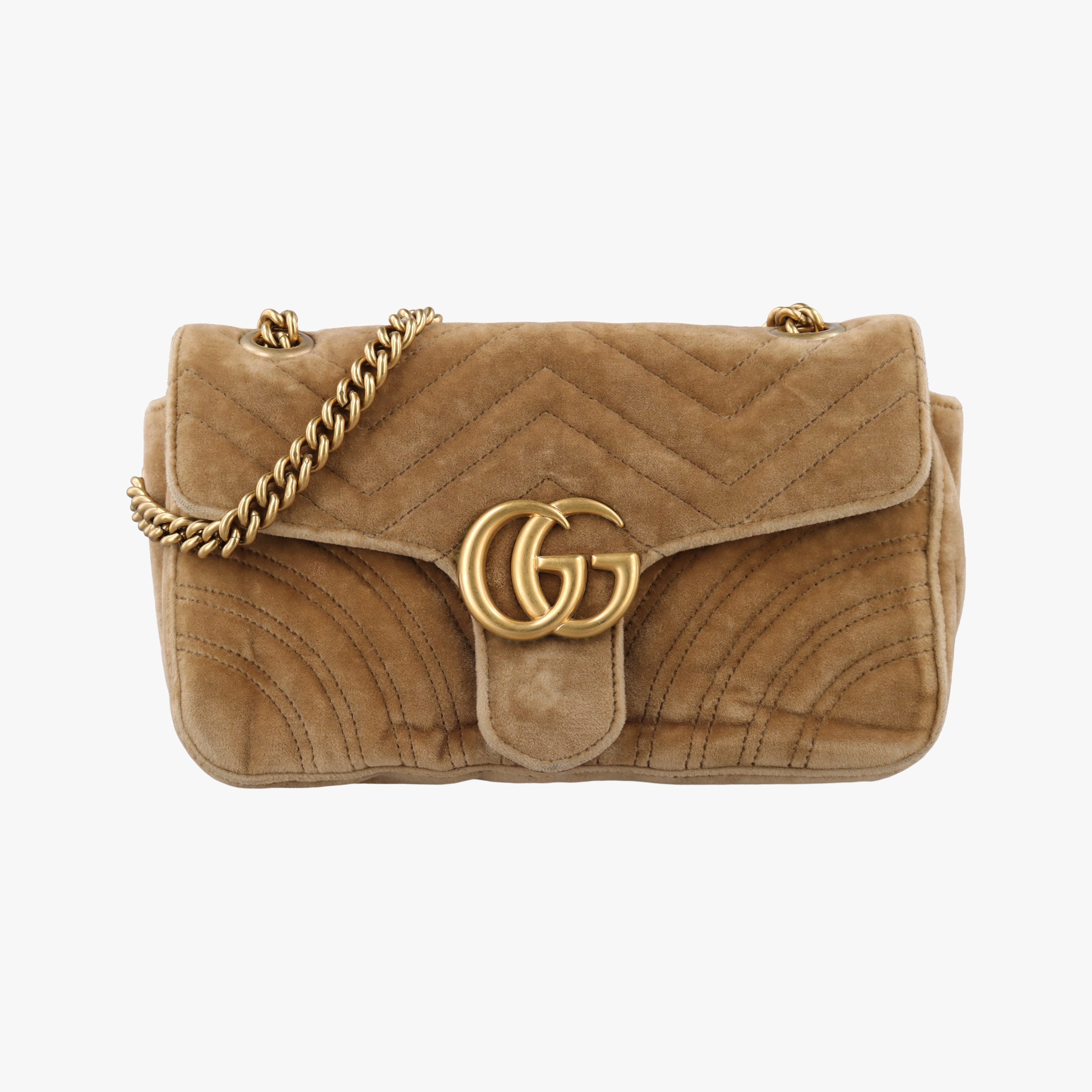 Pre-owned Gucci GG Marmont khaki velour 443497 shoulderbag | stylenewstar
