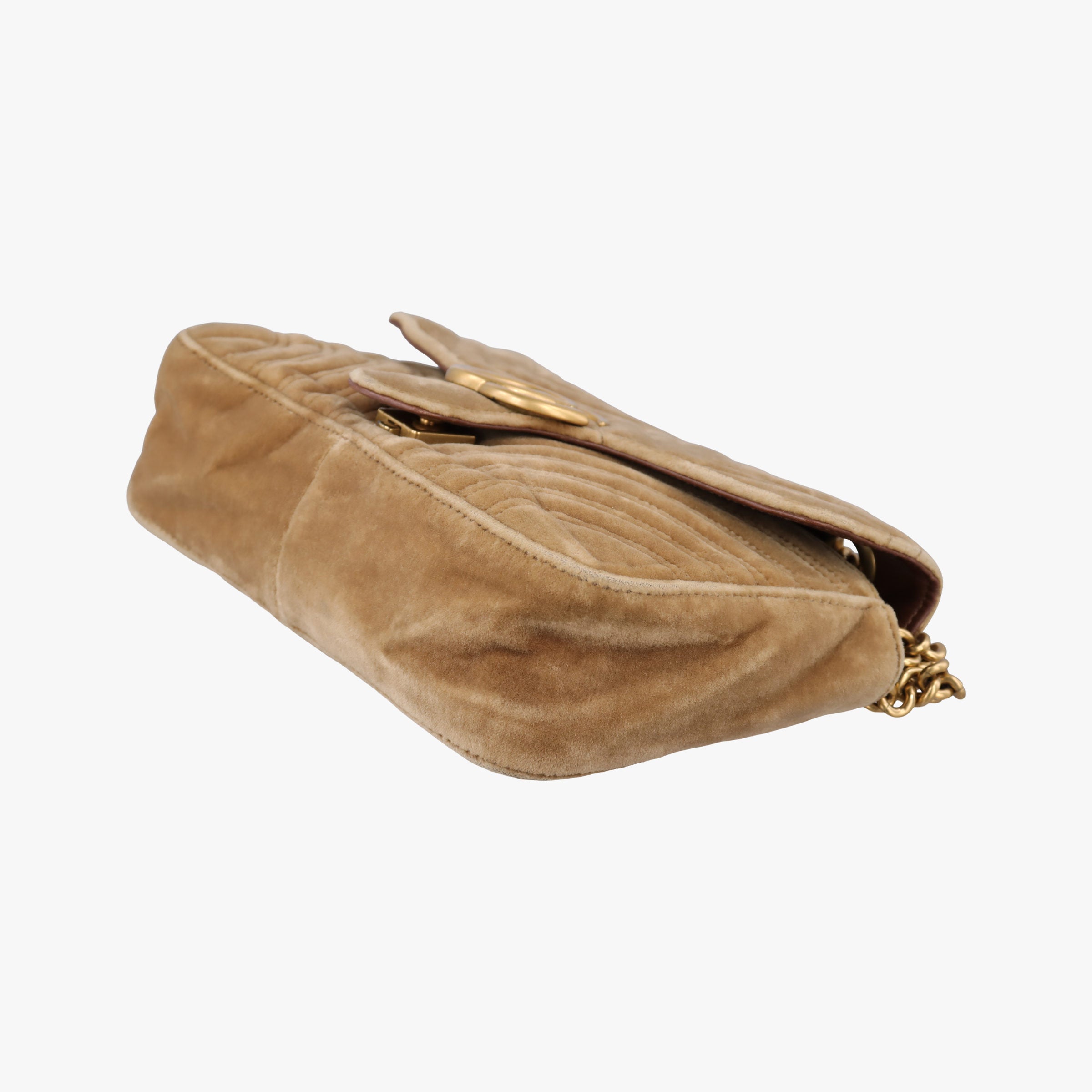 Pre-owned Gucci GG Marmont khaki velour 443497 shoulderbag | stylenewstar