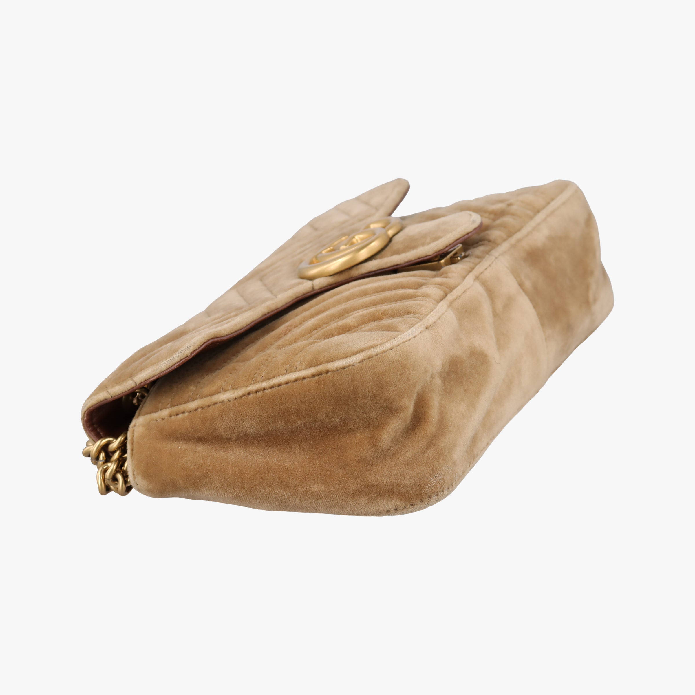 Pre-owned Gucci GG Marmont khaki velour 443497 shoulderbag | stylenewstar