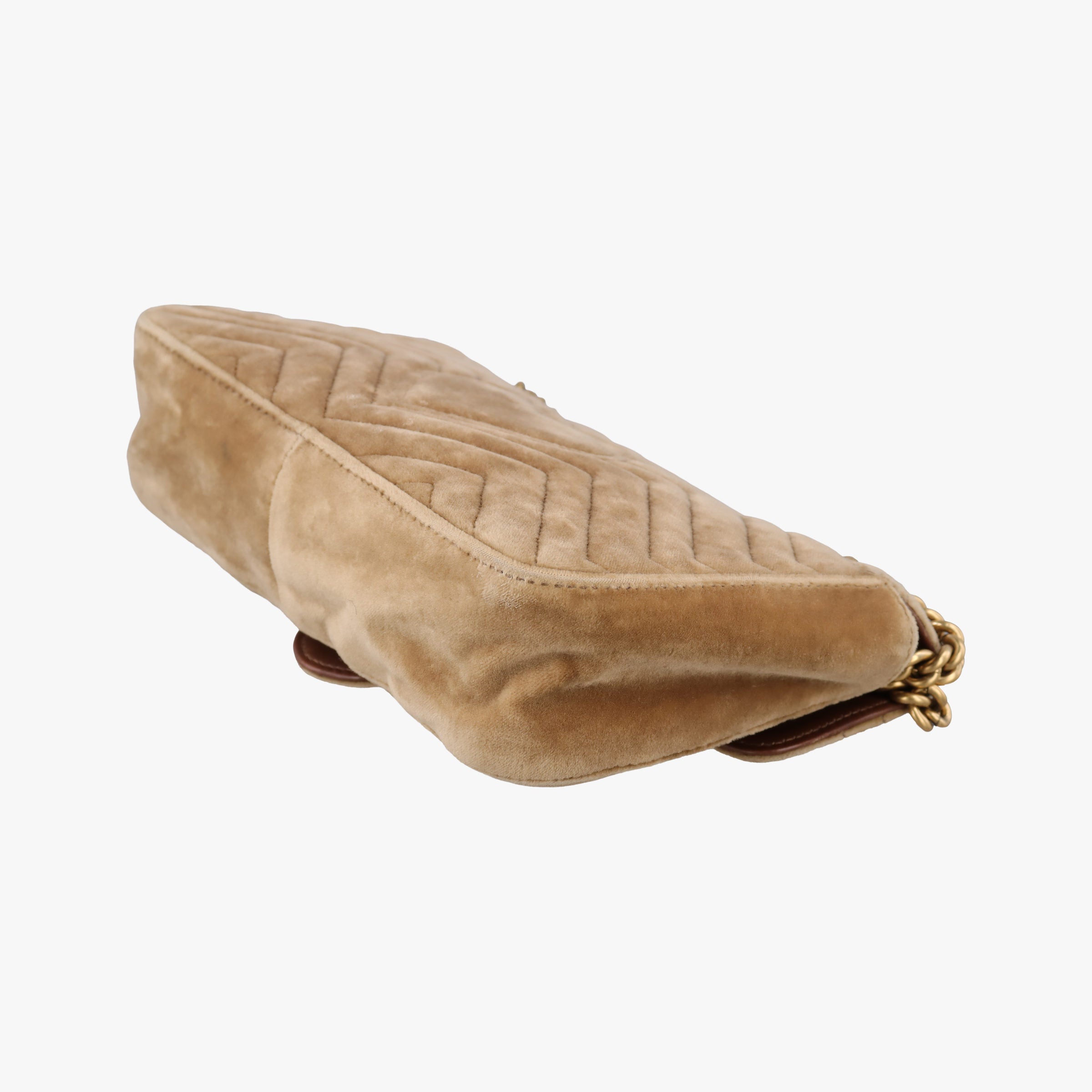 Pre-owned Gucci GG Marmont khaki velour 443497 shoulderbag | stylenewstar