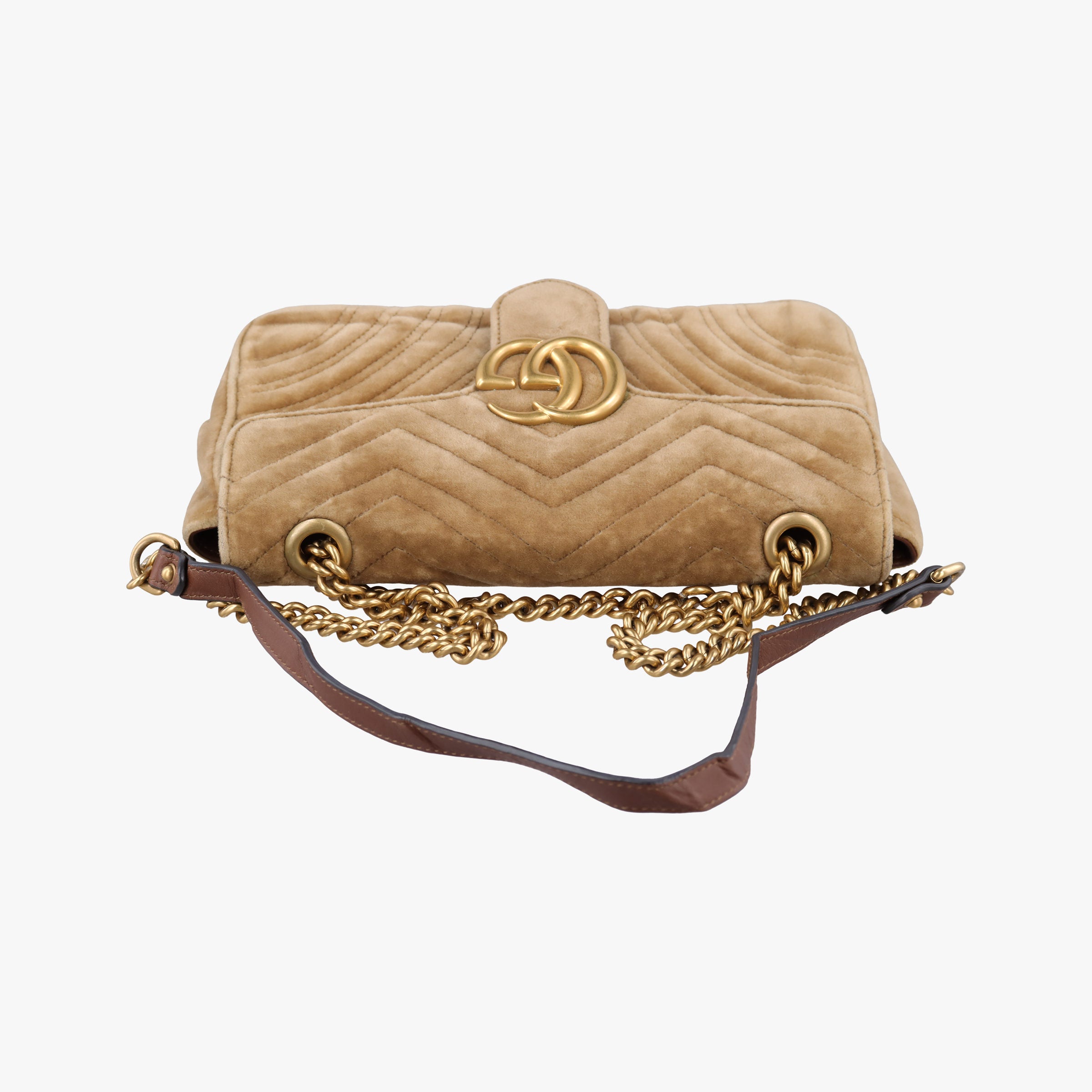 Pre-owned Gucci GG Marmont khaki velour 443497 shoulderbag | stylenewstar