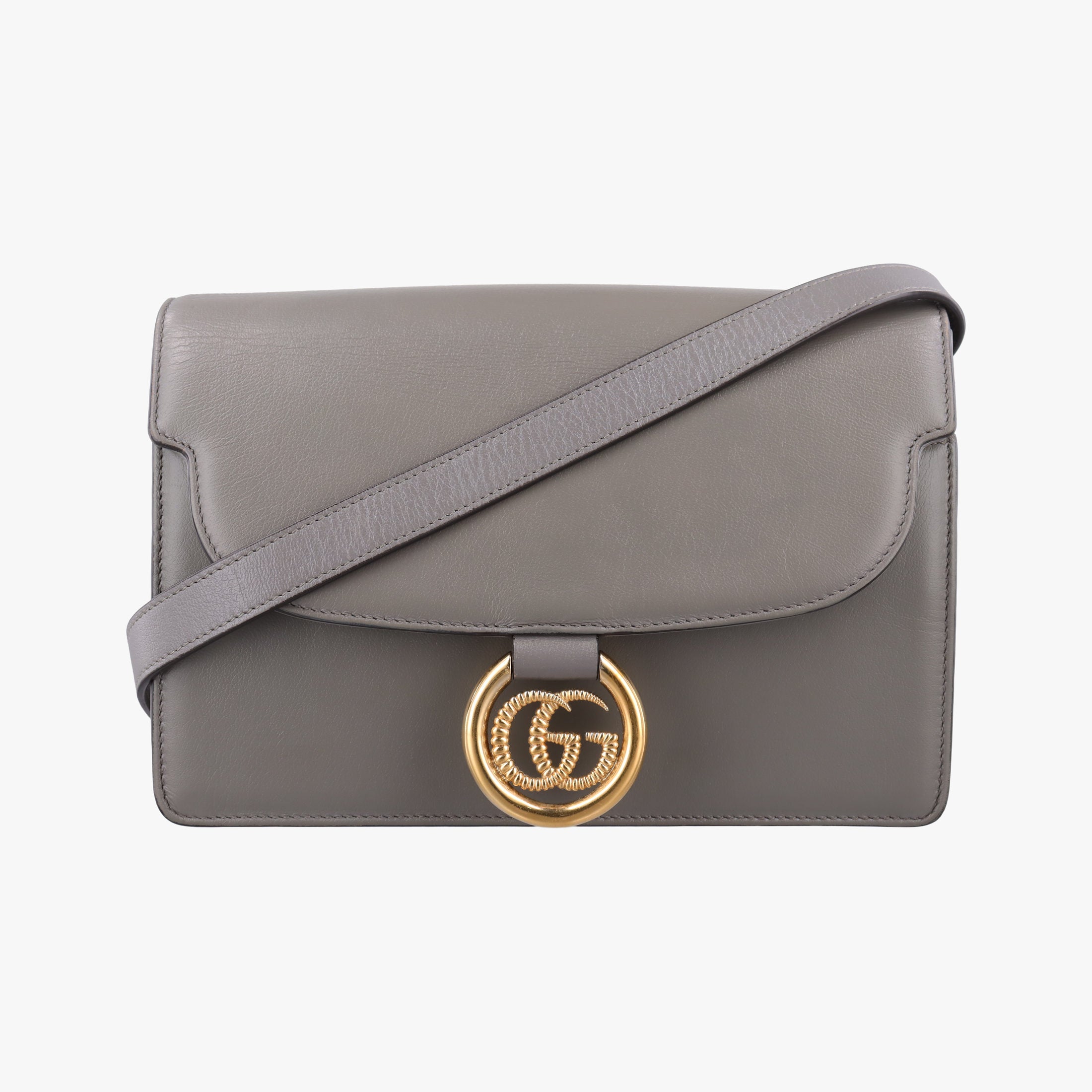 Pre-owned Gucci GG Ring GG Marmont Grey Leather 589474 shoulderbag | stylenewstar