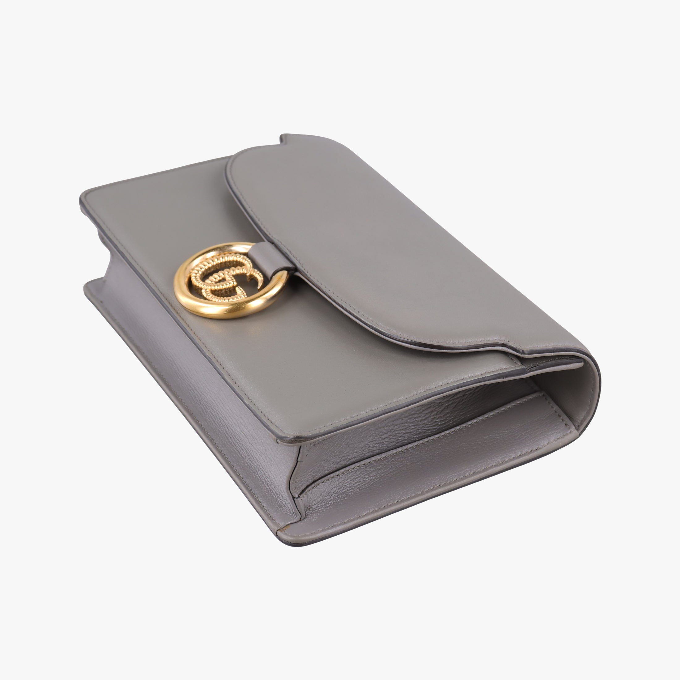 Pre-owned Gucci GG Ring GG Marmont Grey Leather 589474 shoulderbag | stylenewstar