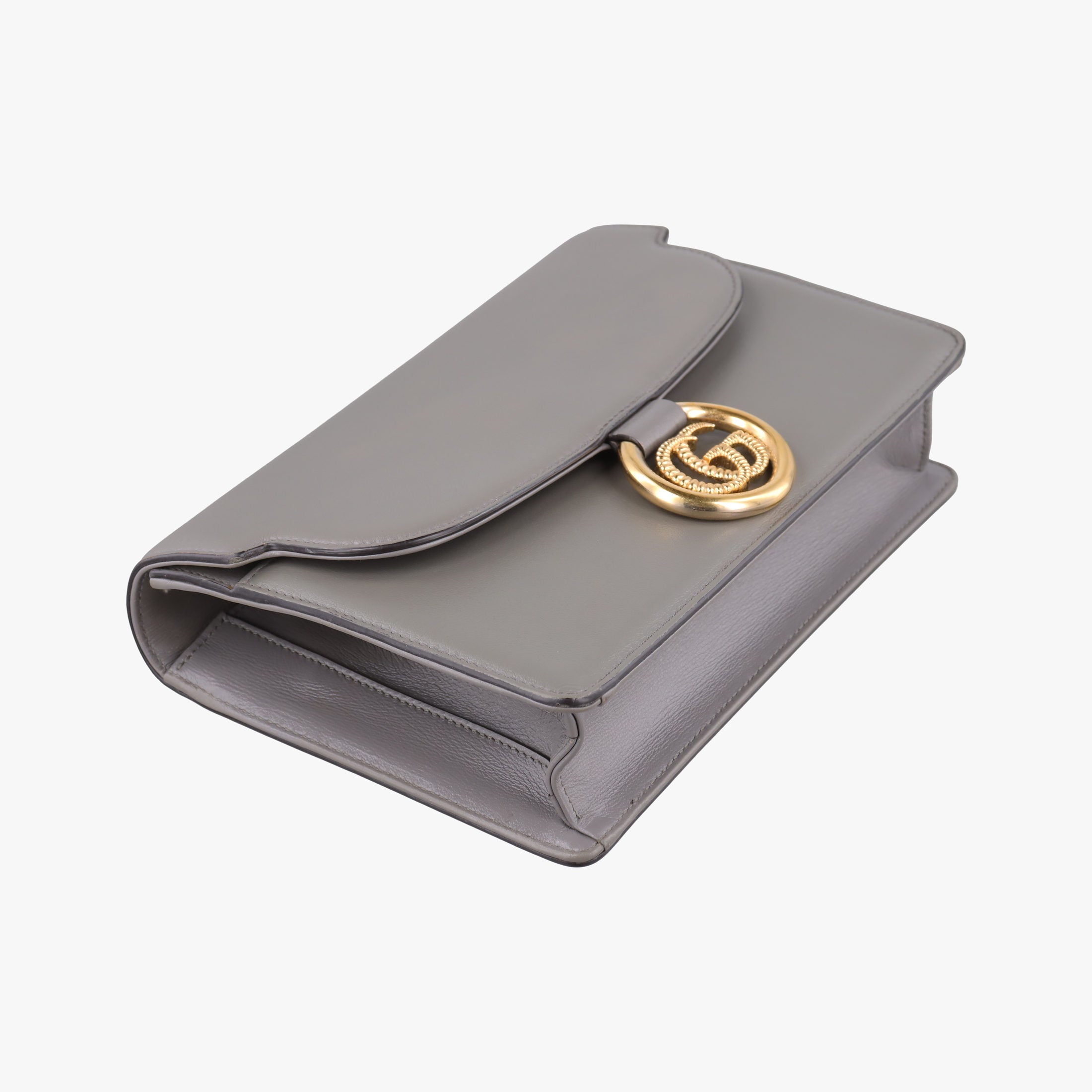Pre-owned Gucci GG Ring GG Marmont Grey Leather 589474 shoulderbag | stylenewstar
