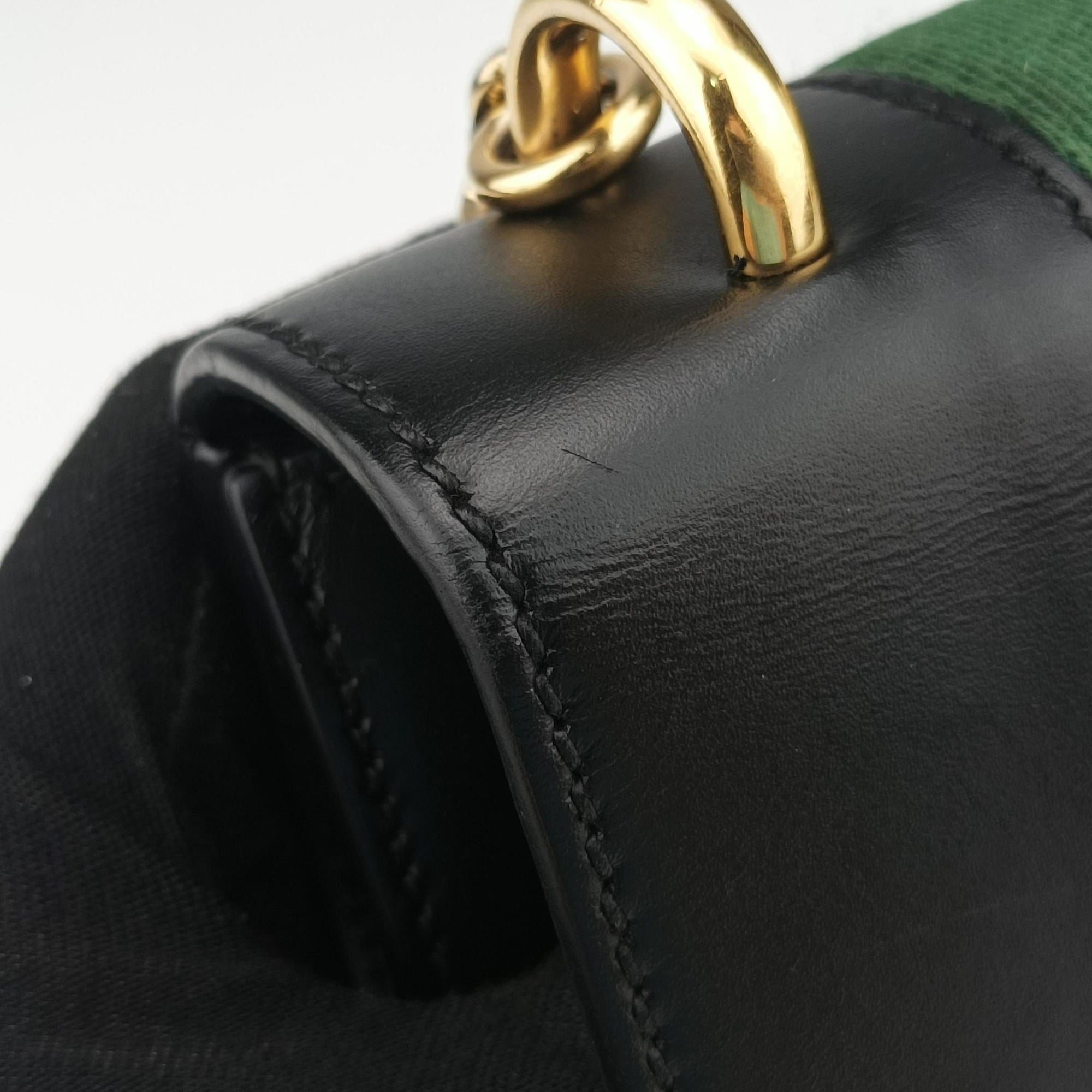 Pre-owned Gucci Sylvie Black×red×green Leather 431666 shoulderbag | stylenewstar