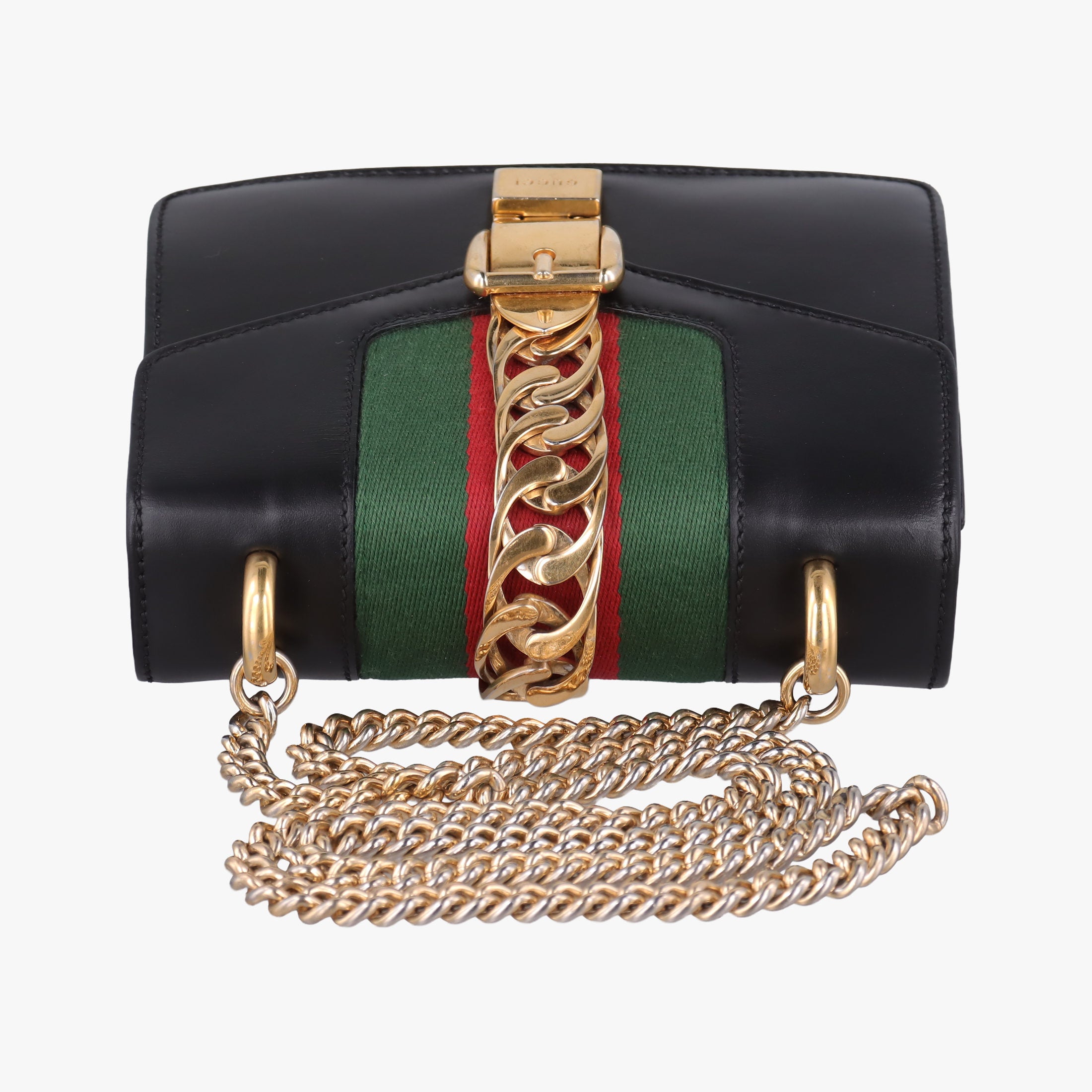 Pre-owned Gucci Sylvie Black×red×green Leather 431666 shoulderbag | stylenewstar