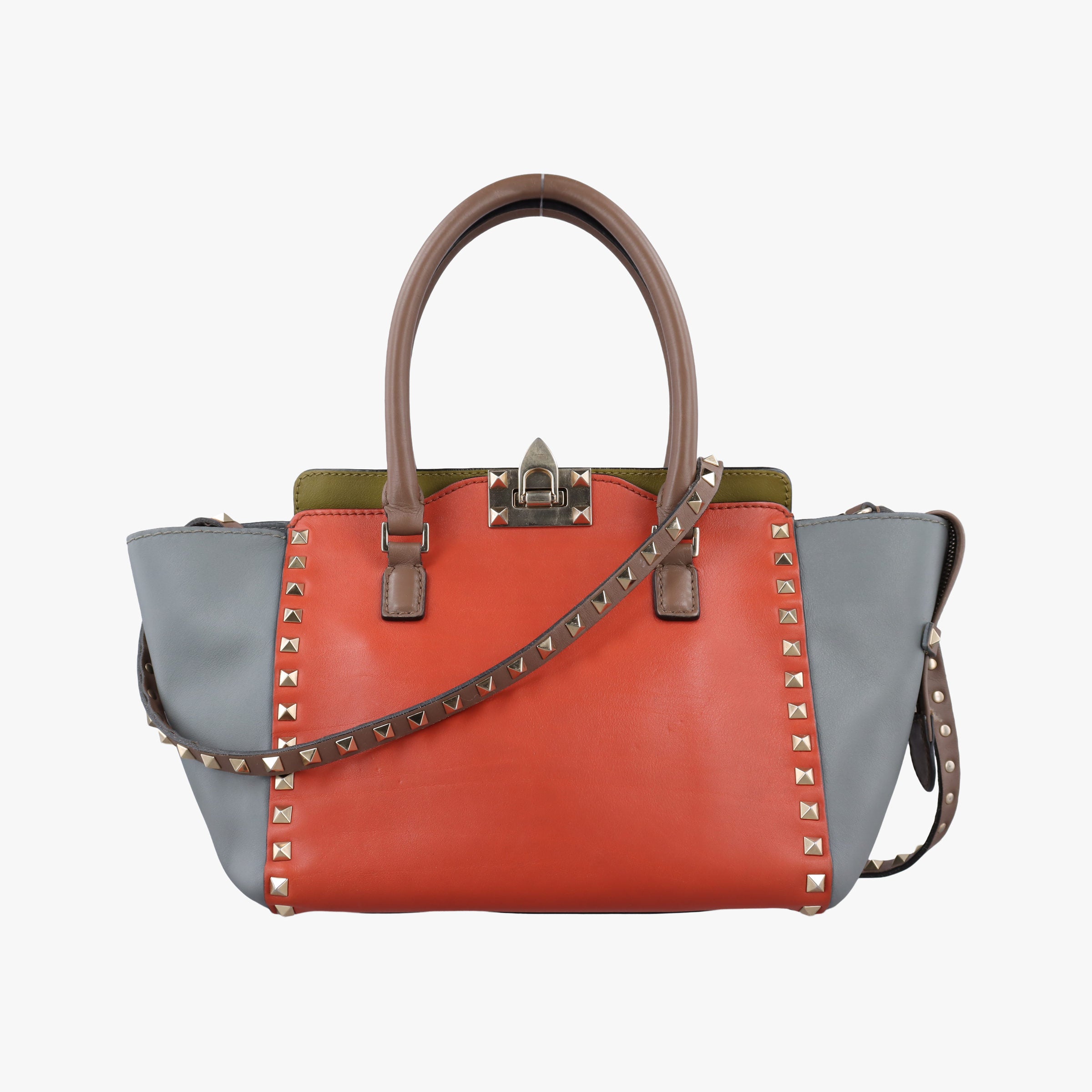 Pre-owned Valentino Rockstud Orange × Gray Leather  shoulderbag | stylenewstar