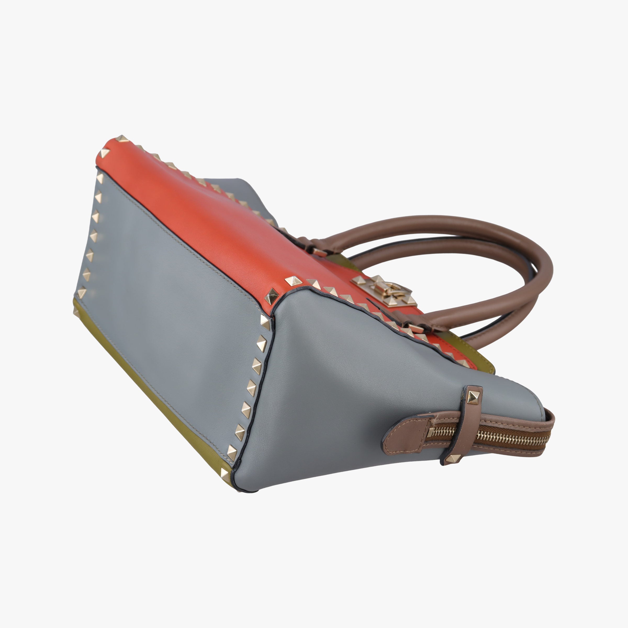 Pre-owned Valentino Rockstud Orange × Gray Leather  shoulderbag | stylenewstar