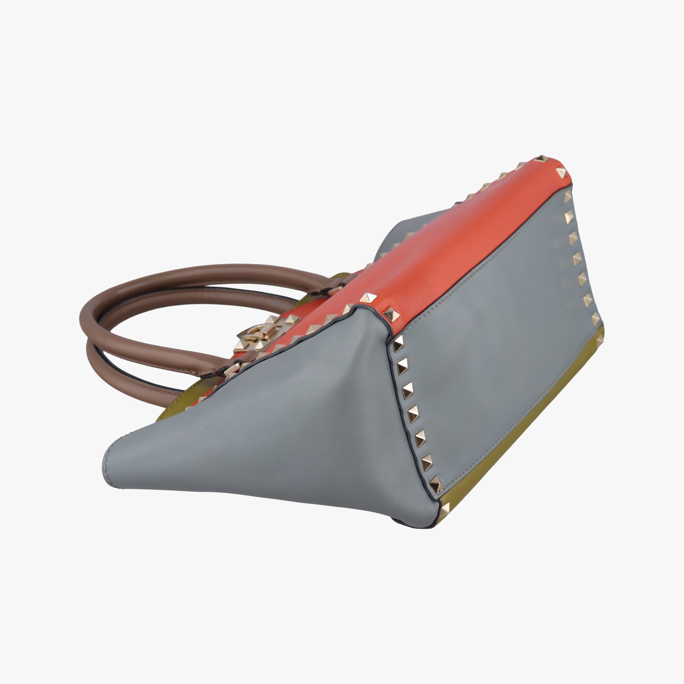 Pre-owned Valentino Rockstud Orange × Gray Leather  shoulderbag | stylenewstar
