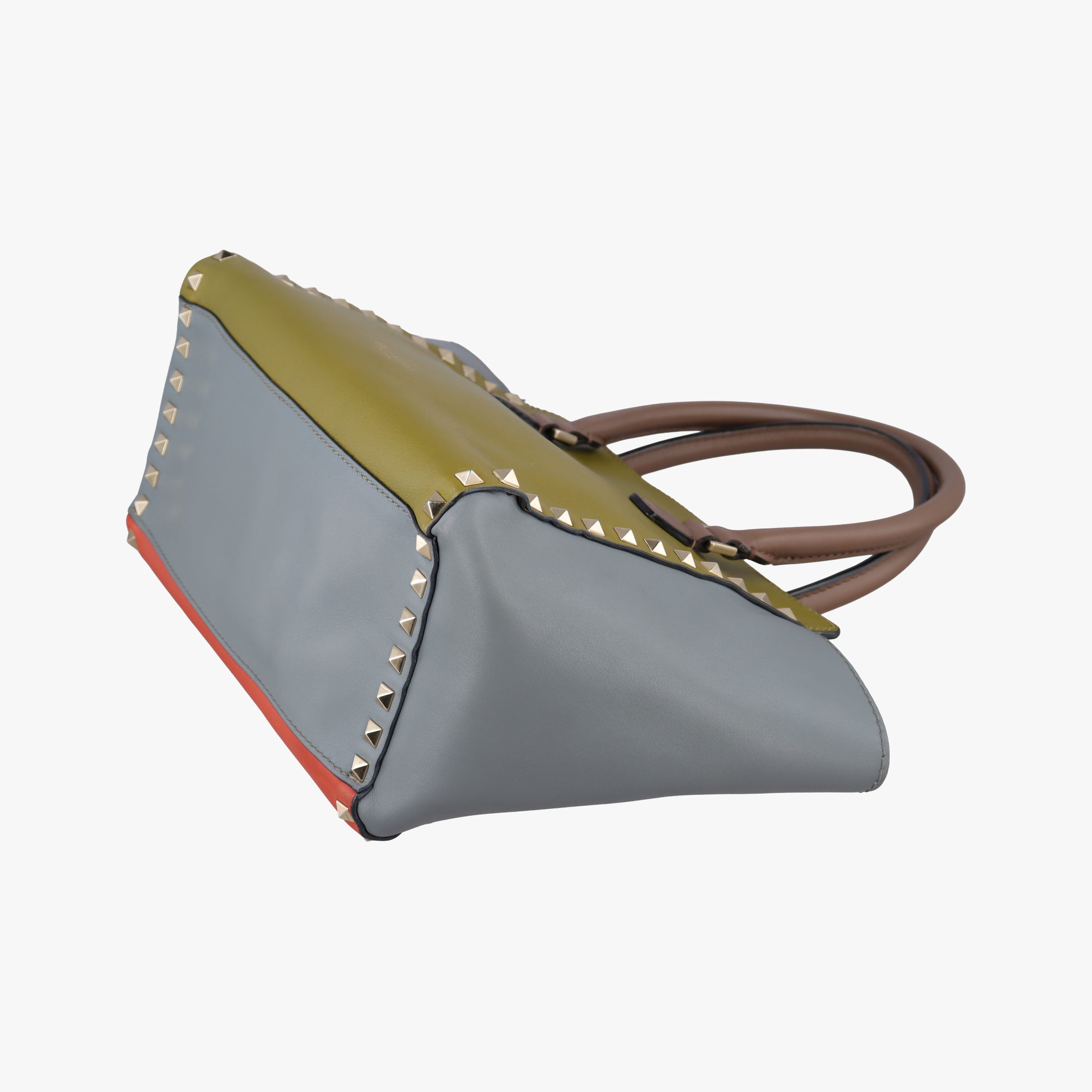 Pre-owned Valentino Rockstud Orange × Gray Leather  shoulderbag | stylenewstar