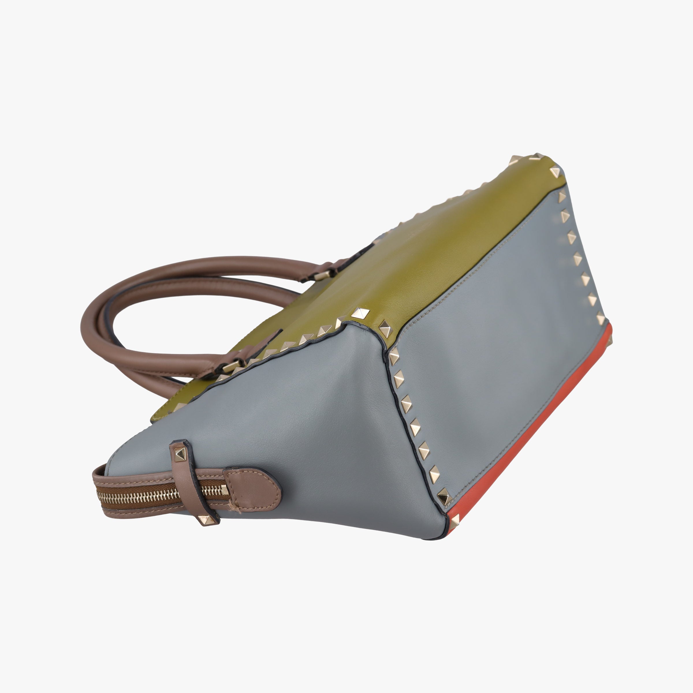 Pre-owned Valentino Rockstud Orange × Gray Leather  shoulderbag | stylenewstar