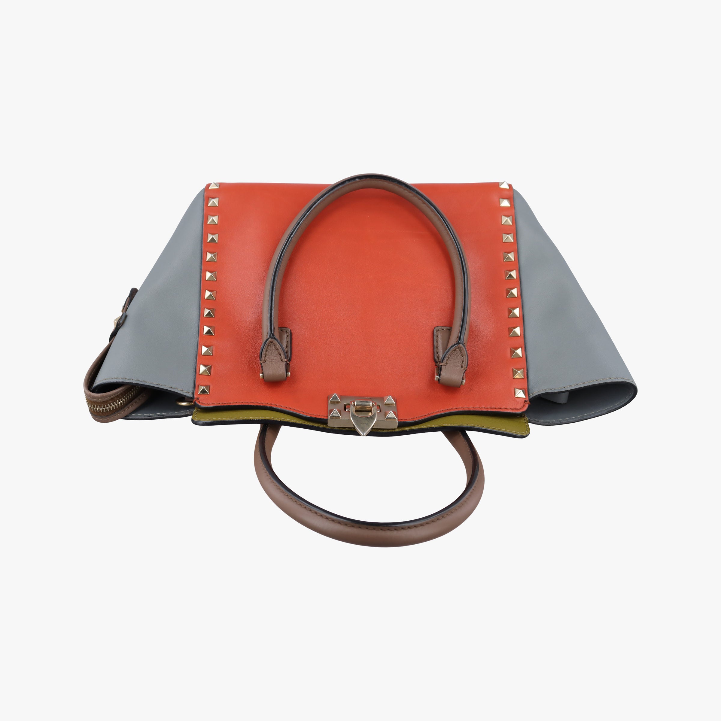 Pre-owned Valentino Rockstud Orange × Gray Leather  shoulderbag | stylenewstar