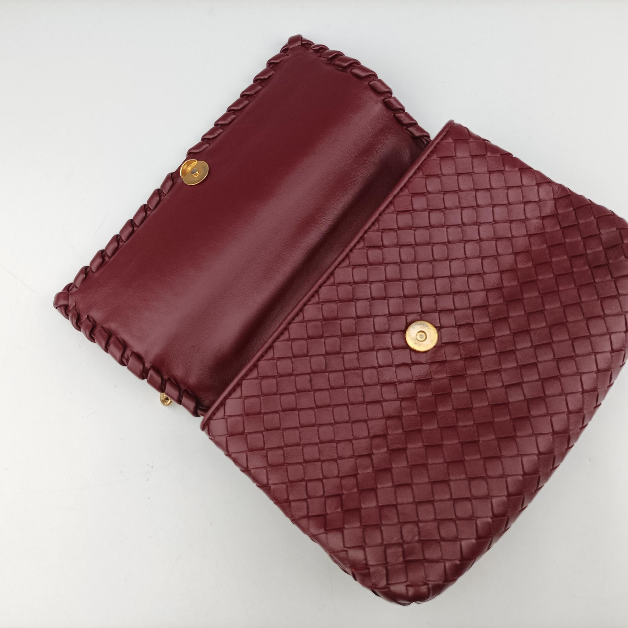 Pre-owned Bottega Veneta Intrecciato Olimpia Burgundy lambskin  shoulderbag | stylenewstar