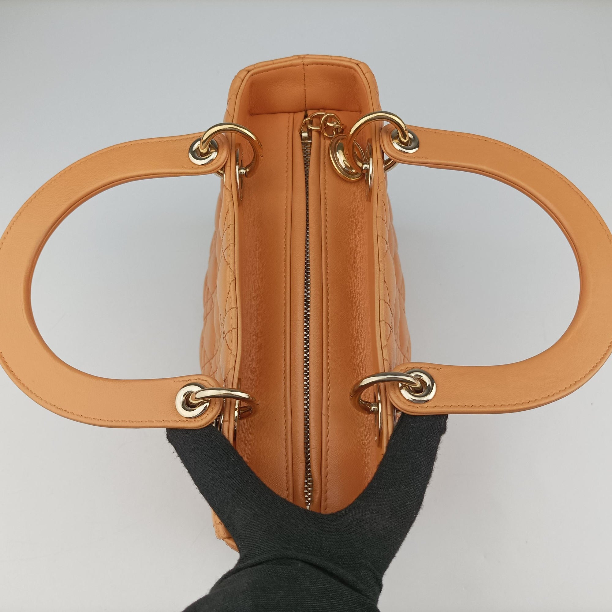 Secondhand Christian Dior Lady Dior Orange lambskin  handbag | stylenewstar