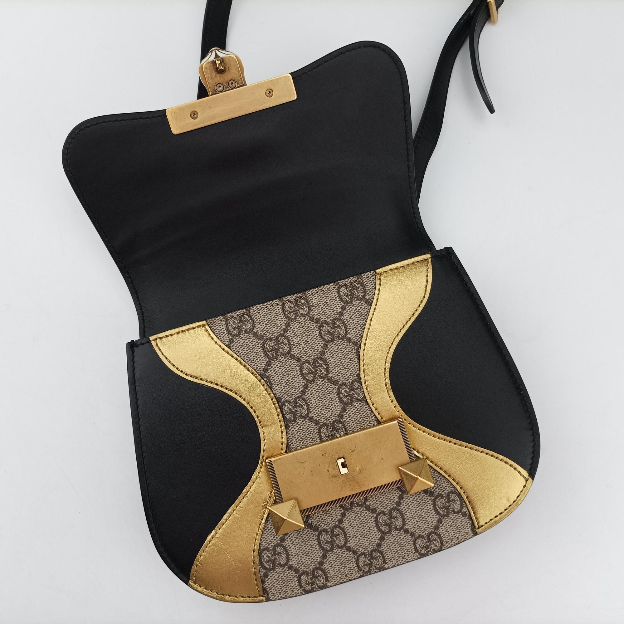 Vintage Gucci Osiride beige×Black×Golden PVC coated canvas×leather 500781 shoulderbag | stylenewstar
