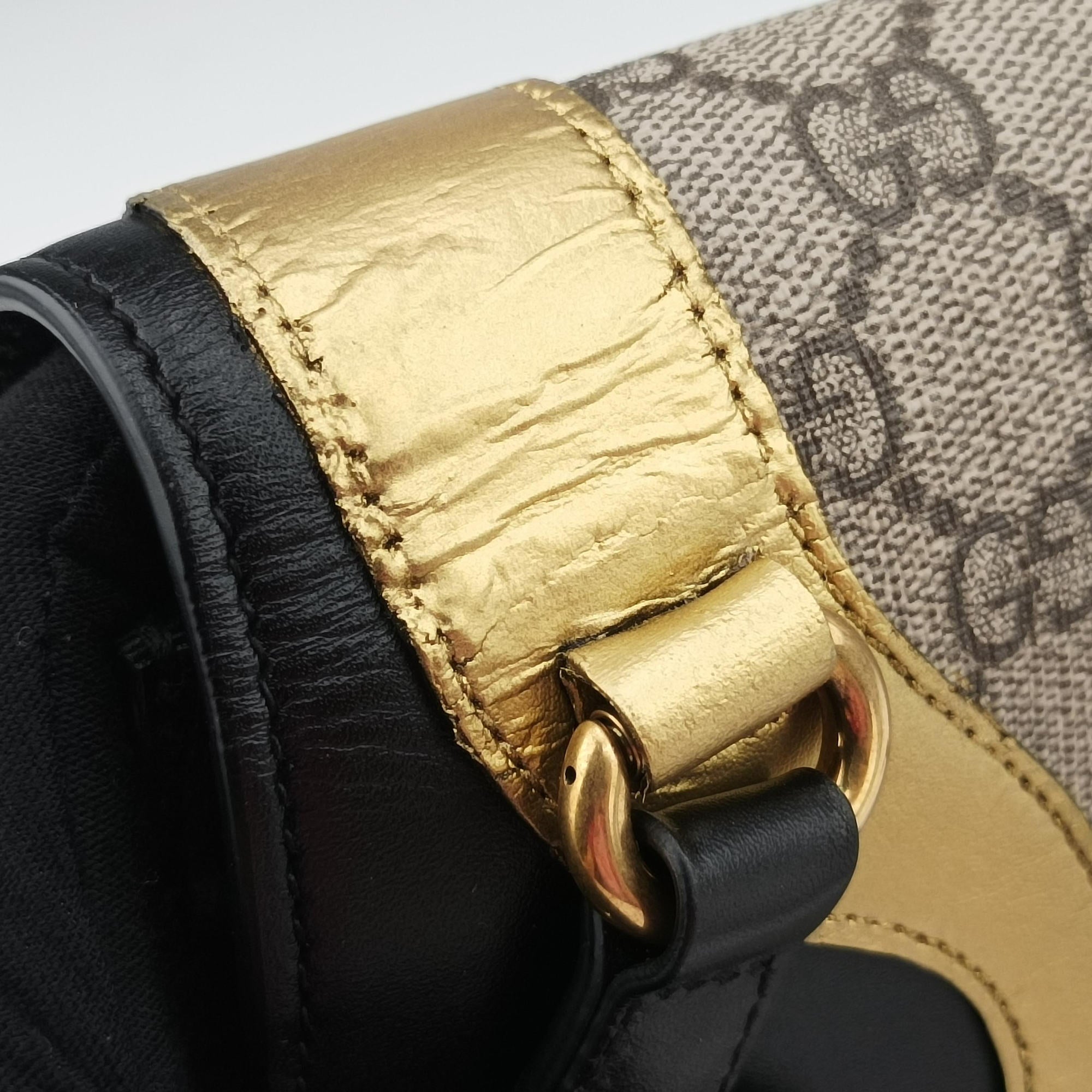 Vintage Gucci Osiride beige×Black×Golden PVC coated canvas×leather 500781 shoulderbag | stylenewstar