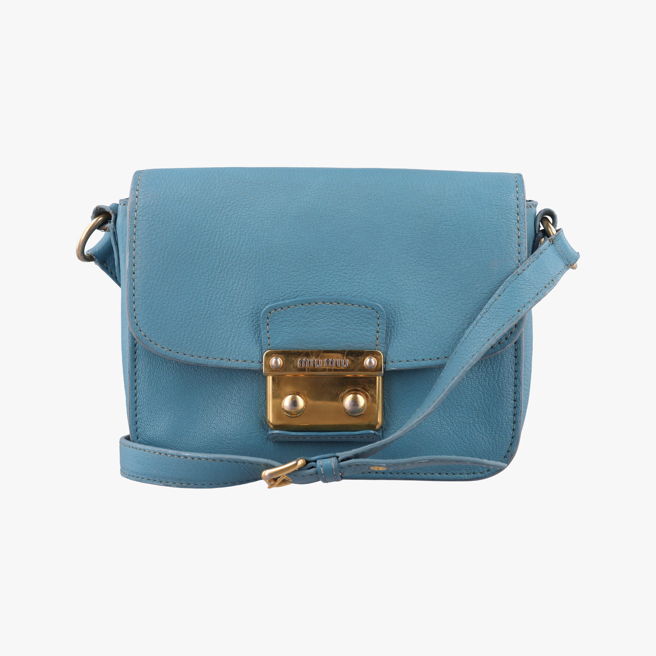 Pre-owned Miu Miu Push-Lock Flap Blue Leather  shoulderbag | stylenewstar