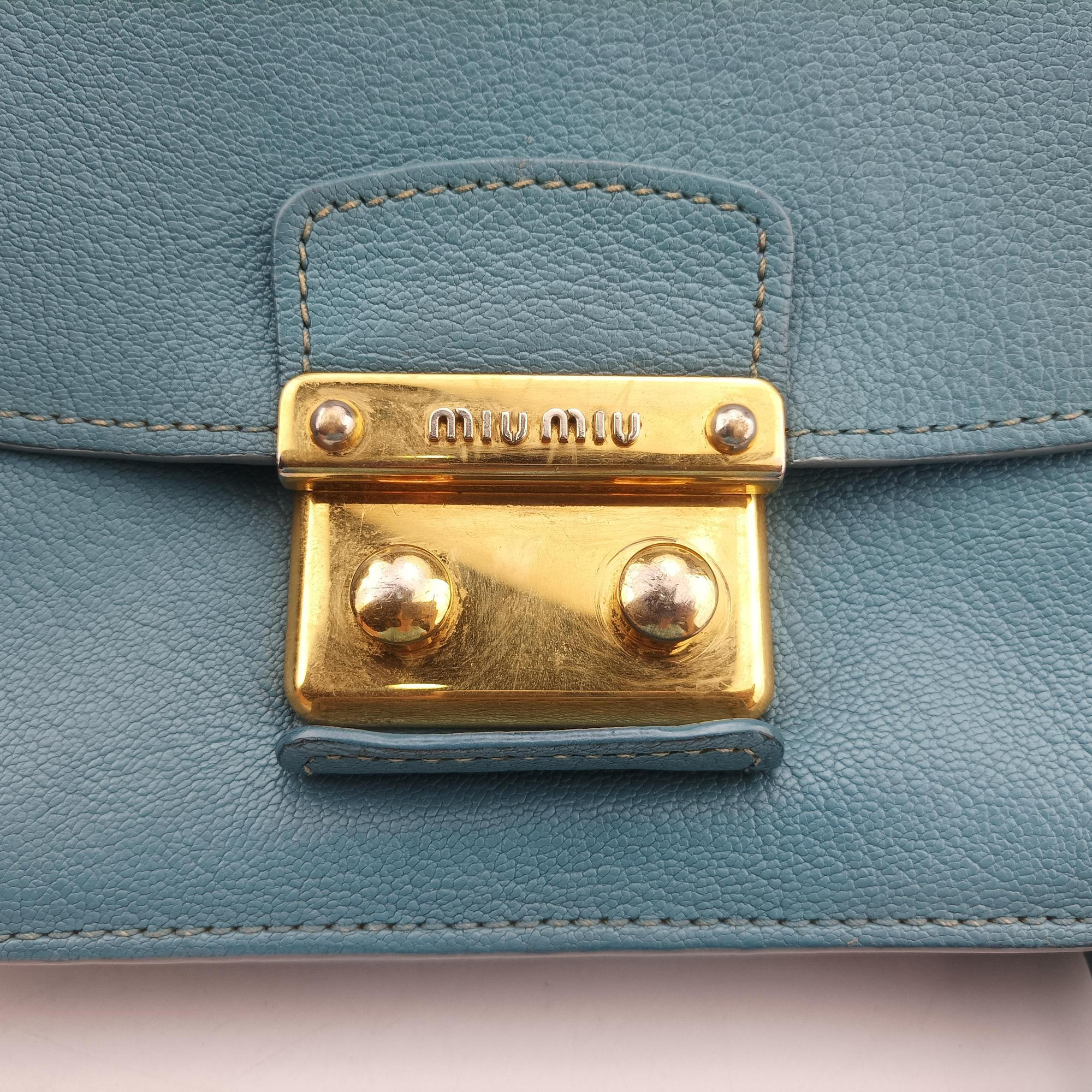 Pre-owned Miu Miu Push-Lock Flap Blue Leather  shoulderbag | stylenewstar