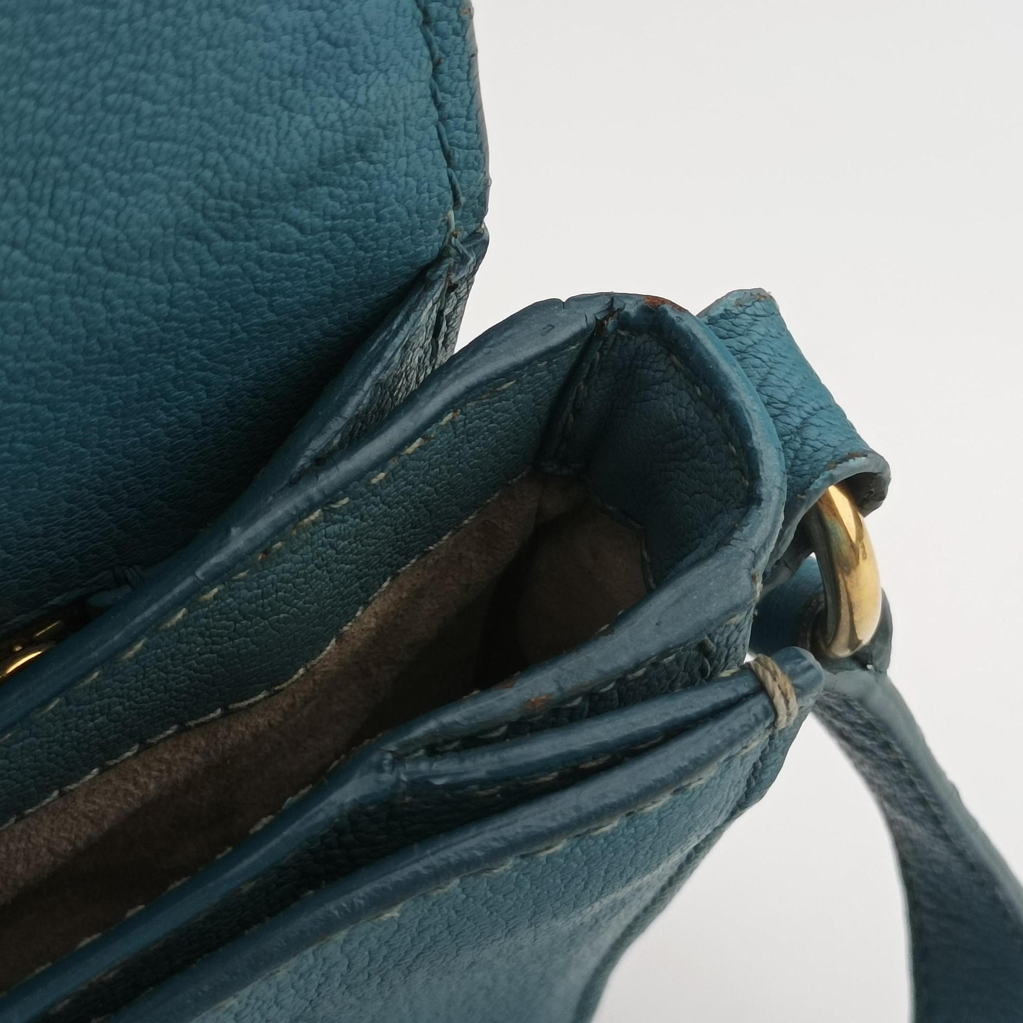 Pre-owned Miu Miu Push-Lock Flap Blue Leather  shoulderbag | stylenewstar