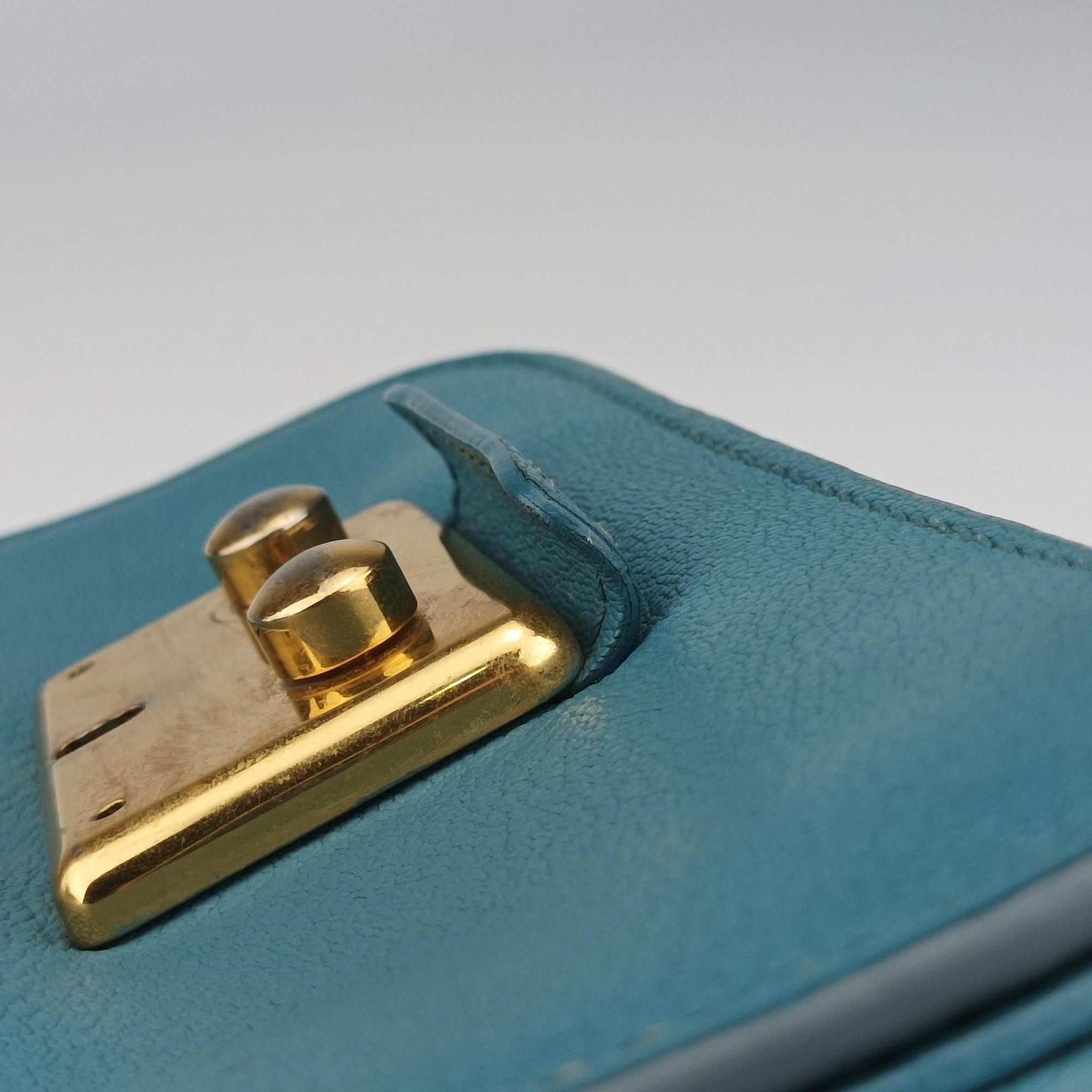 Pre-owned Miu Miu Push-Lock Flap Blue Leather  shoulderbag | stylenewstar