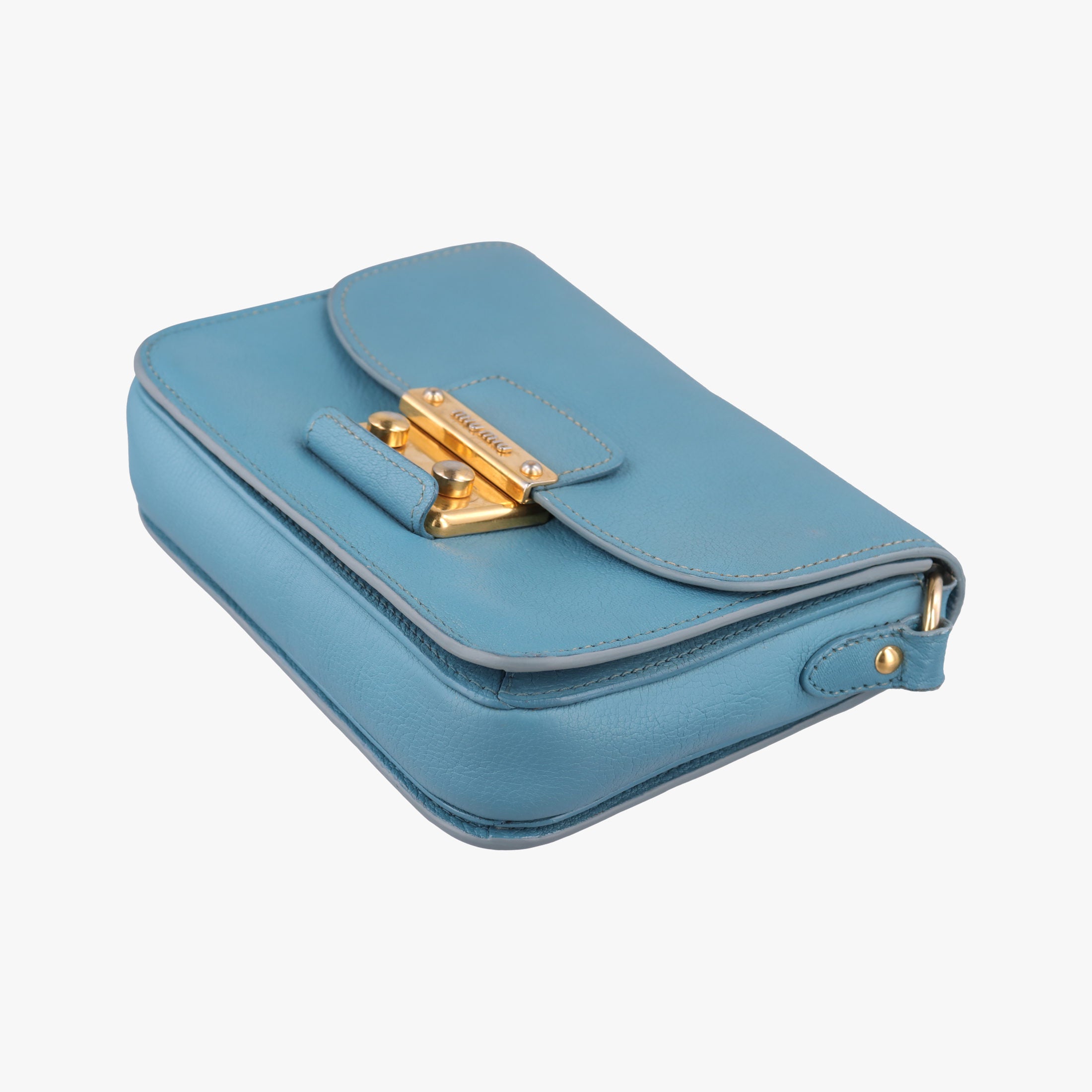 Pre-owned Miu Miu Push-Lock Flap Blue Leather  shoulderbag | stylenewstar