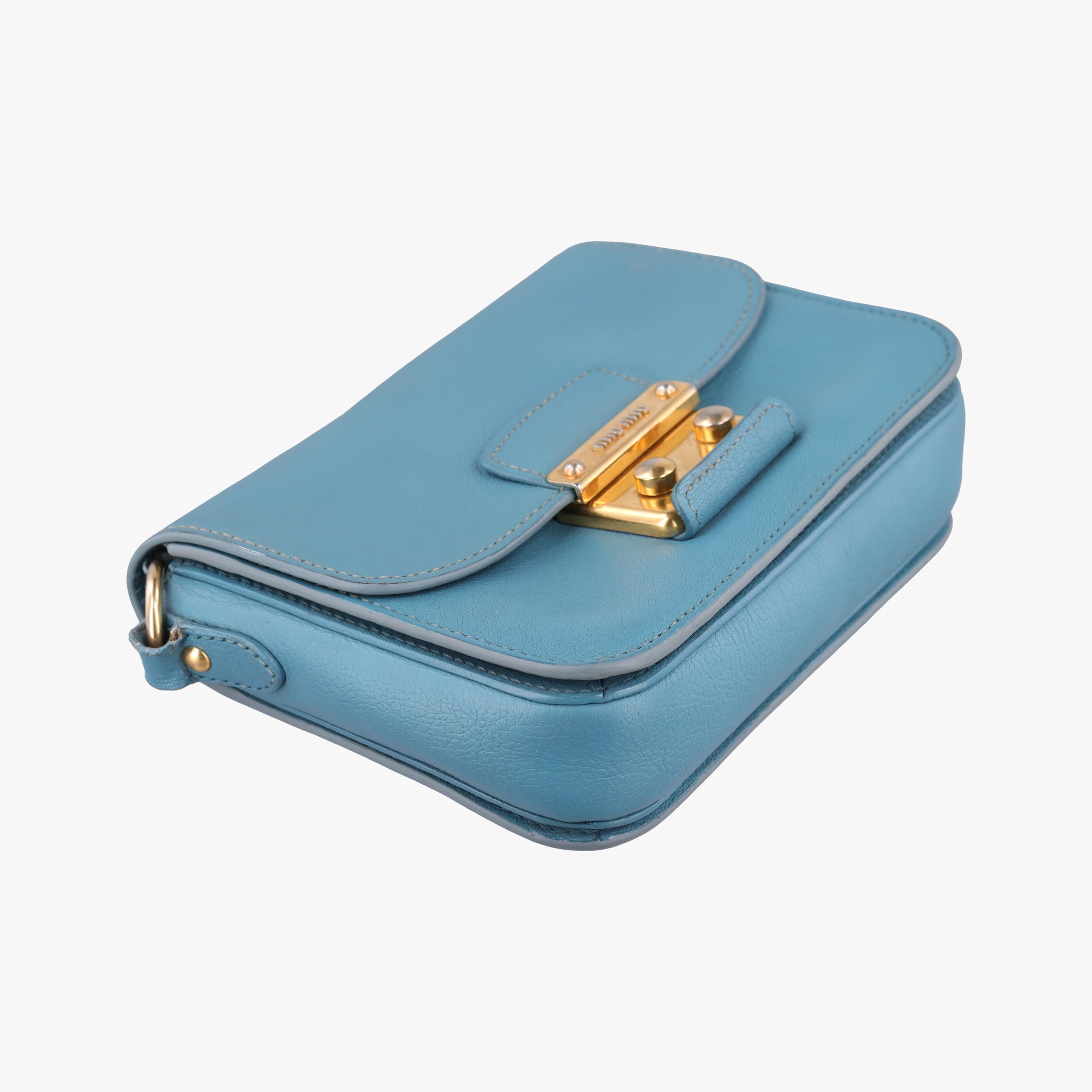 Pre-owned Miu Miu Push-Lock Flap Blue Leather  shoulderbag | stylenewstar