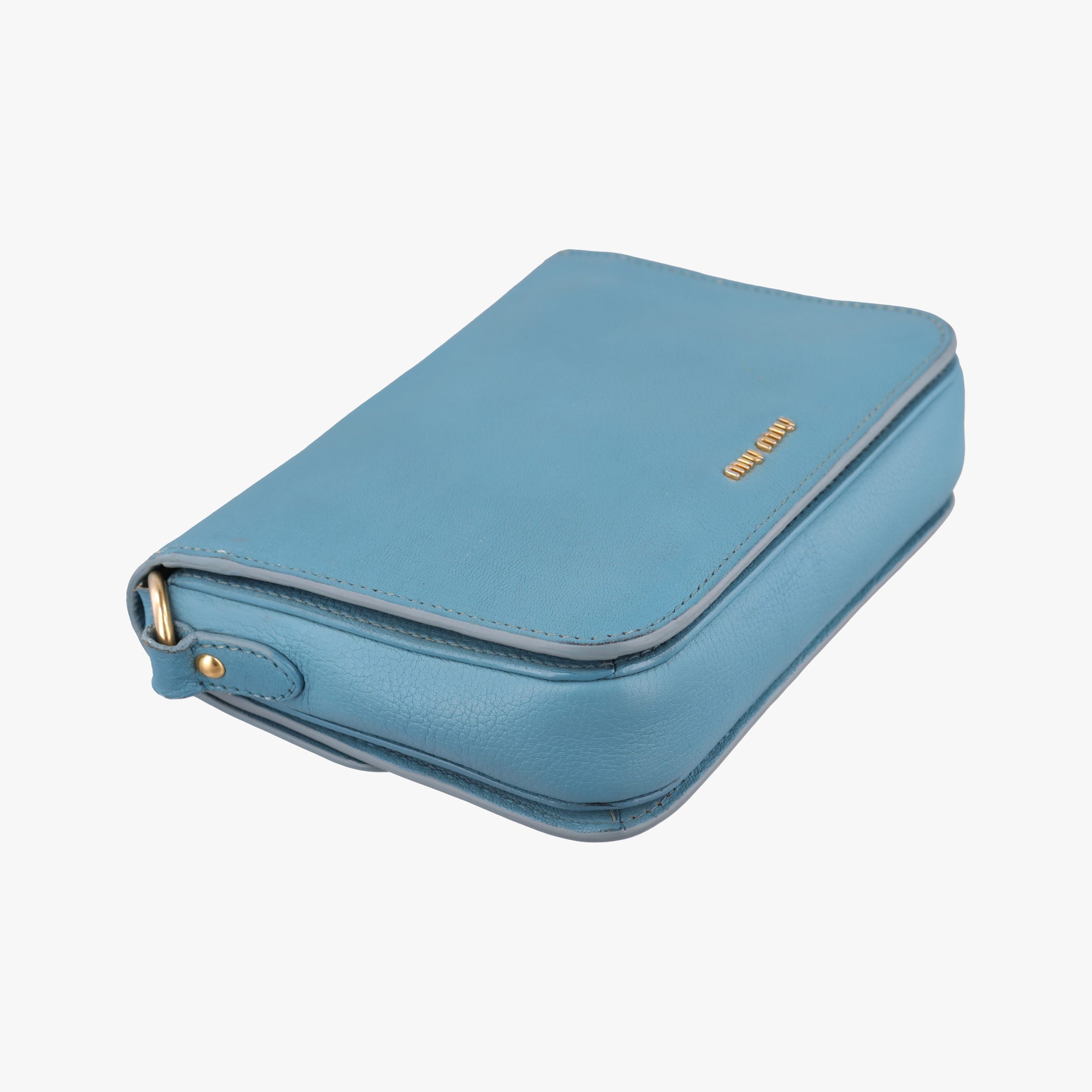 Pre-owned Miu Miu Push-Lock Flap Blue Leather  shoulderbag | stylenewstar
