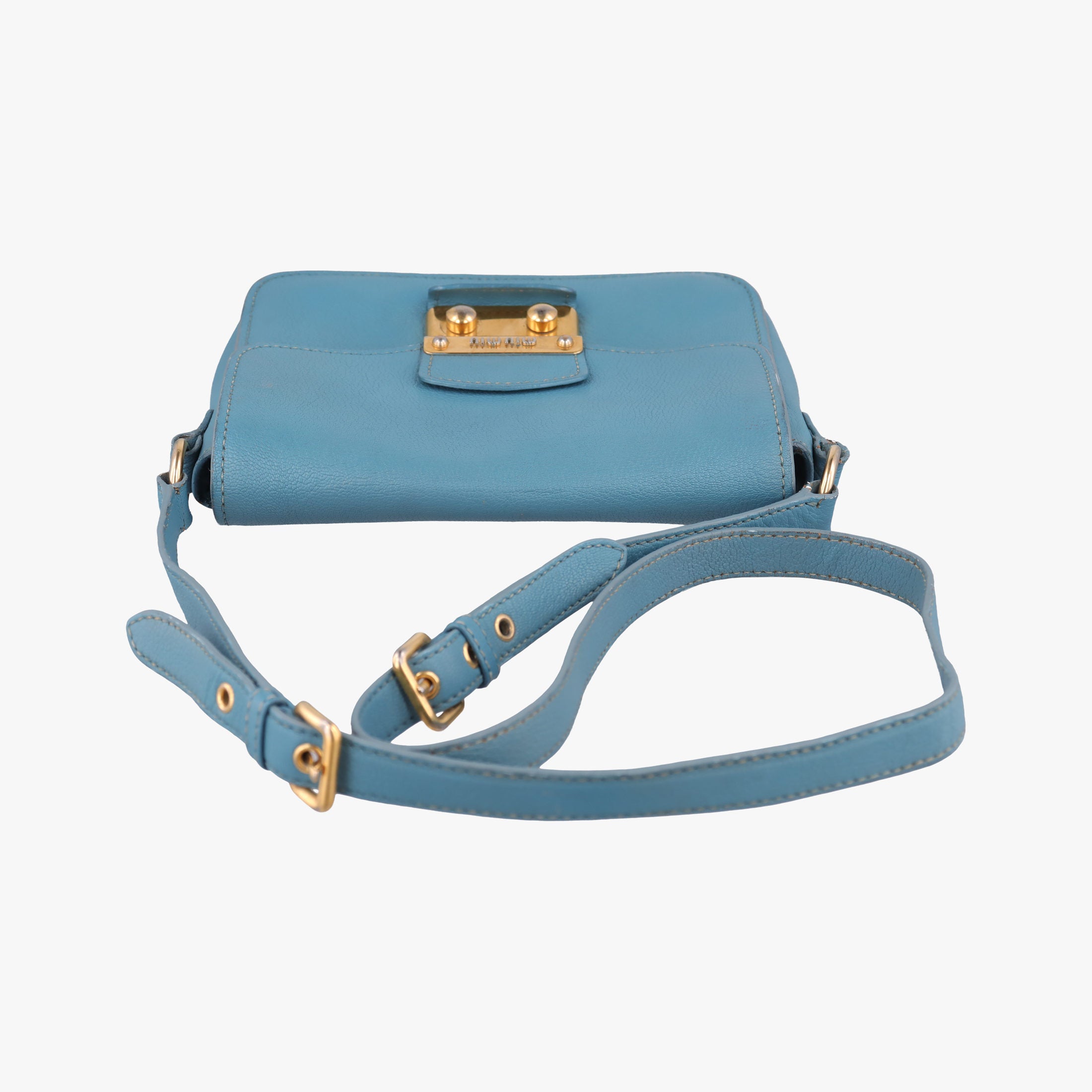 Pre-owned Miu Miu Push-Lock Flap Blue Leather  shoulderbag | stylenewstar