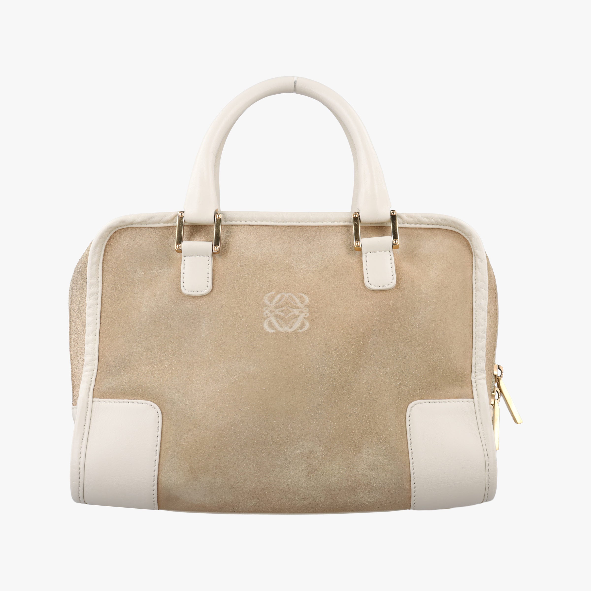 Secondhand Loewe Amazona White×Beige Suede×leather  handbag | stylenewstar