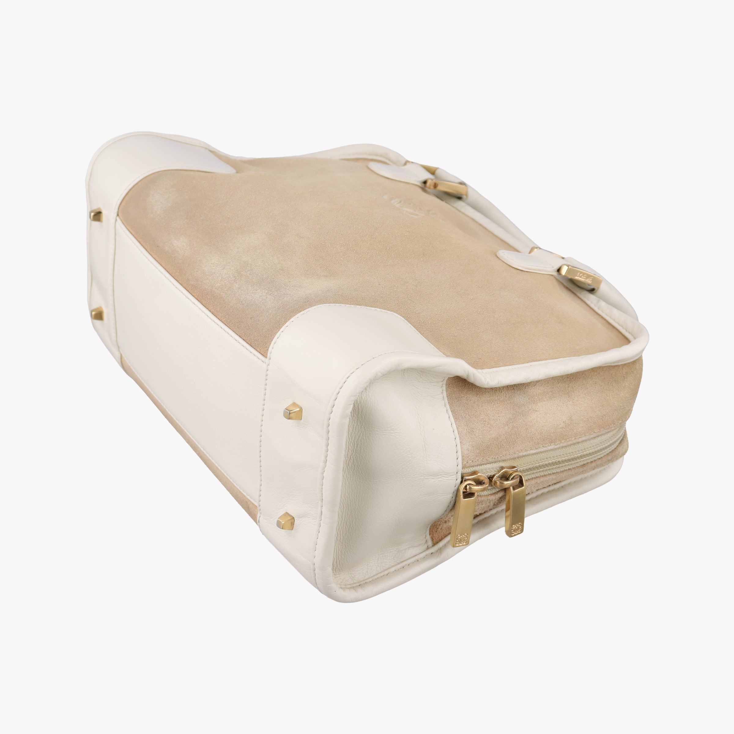 Secondhand Loewe Amazona White×Beige Suede×leather  handbag | stylenewstar
