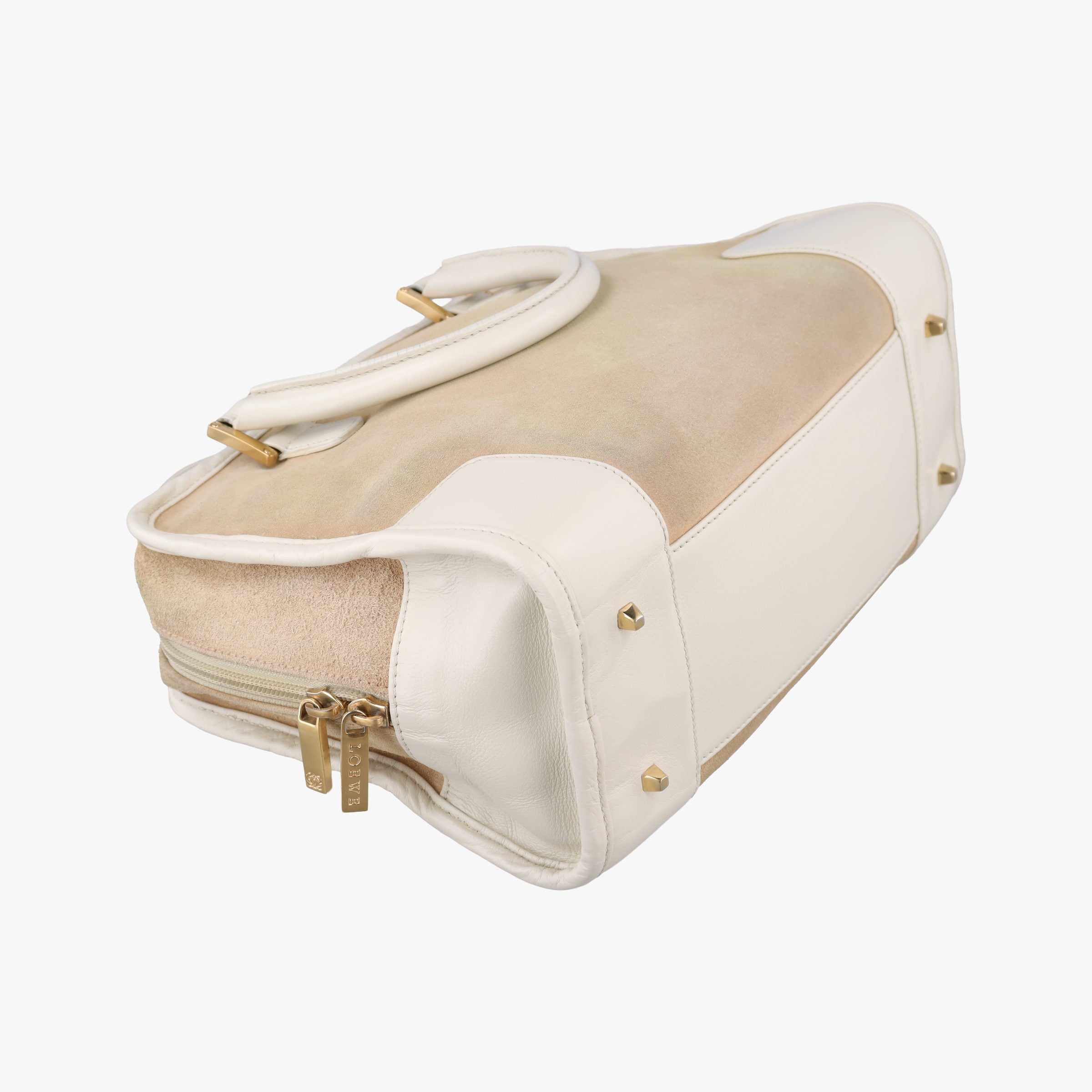 Secondhand Loewe Amazona White×Beige Suede×leather  handbag | stylenewstar
