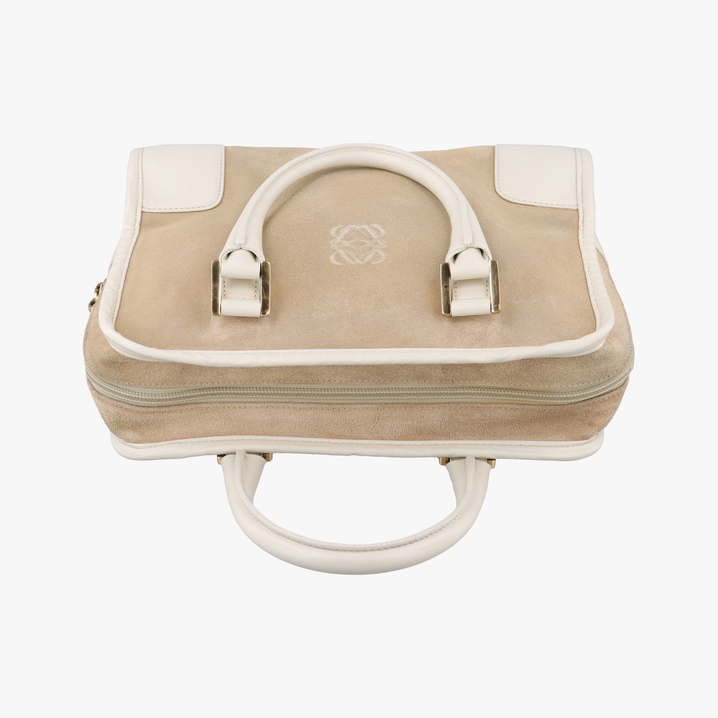 Secondhand Loewe Amazona White×Beige Suede×leather  handbag | stylenewstar
