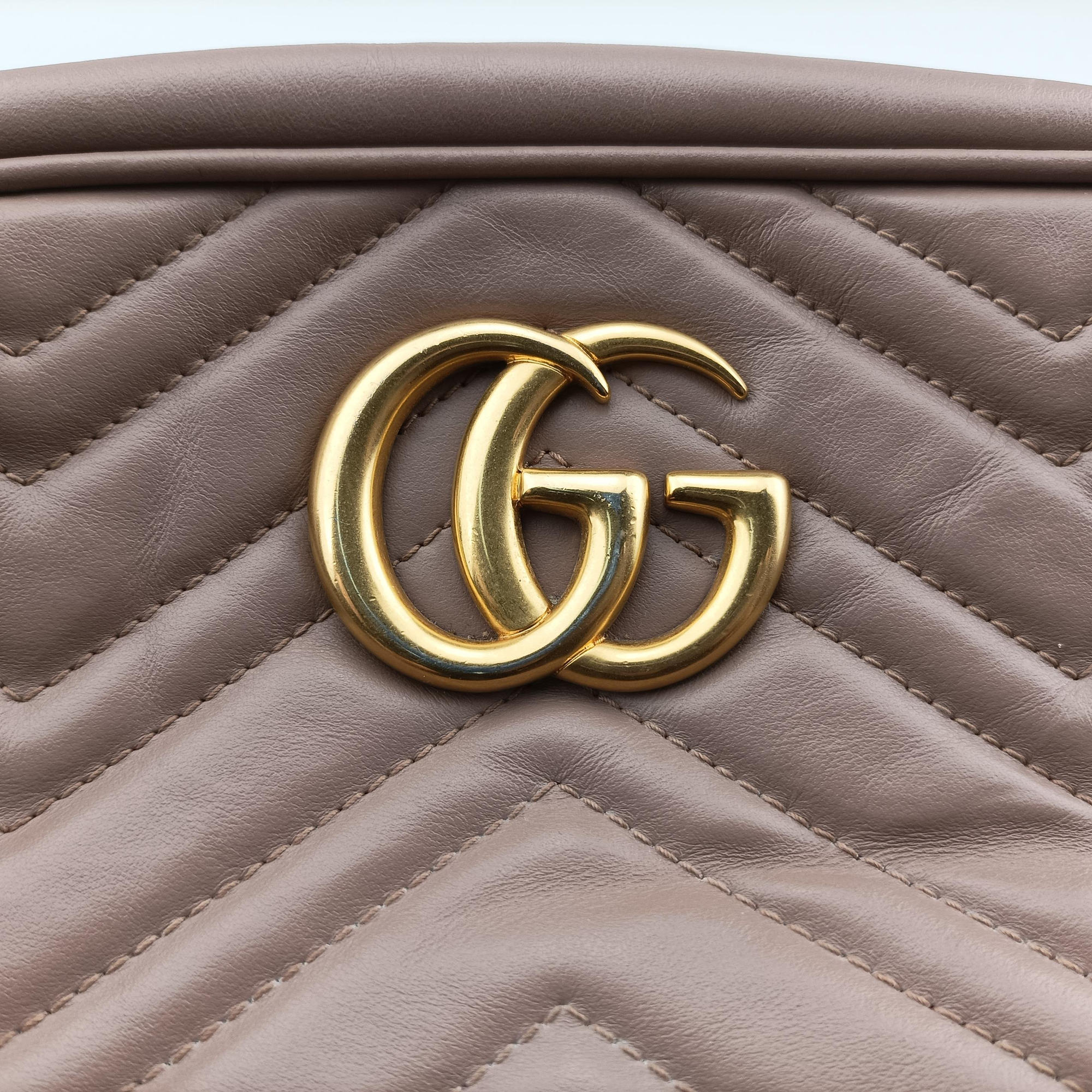 Pre-owned Gucci GG Marmont beige Leather 447632 shoulderbag | stylenewstar